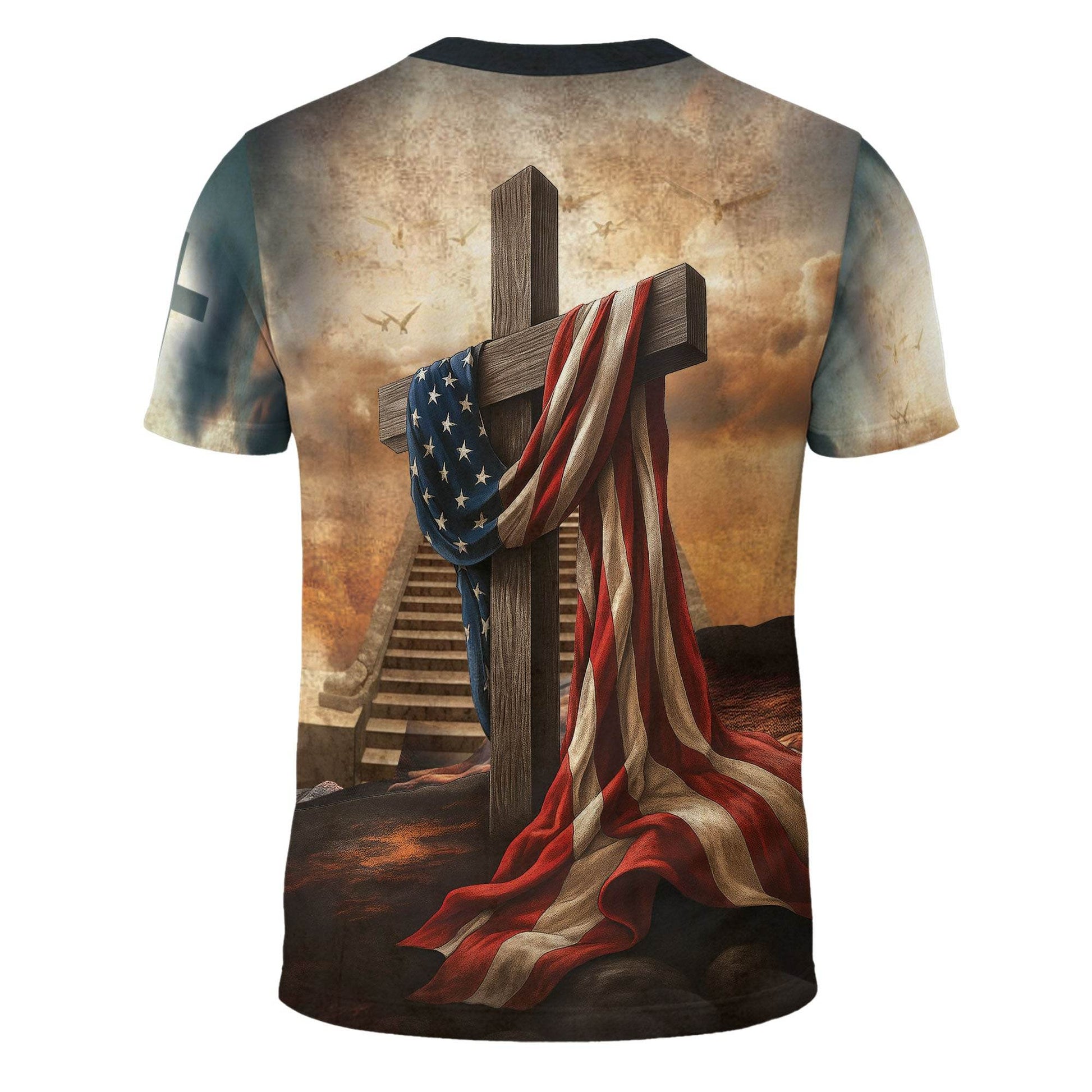 One Nation Under God Lion Cross Heaven Stairs T-Shirt - Rust Field Wear