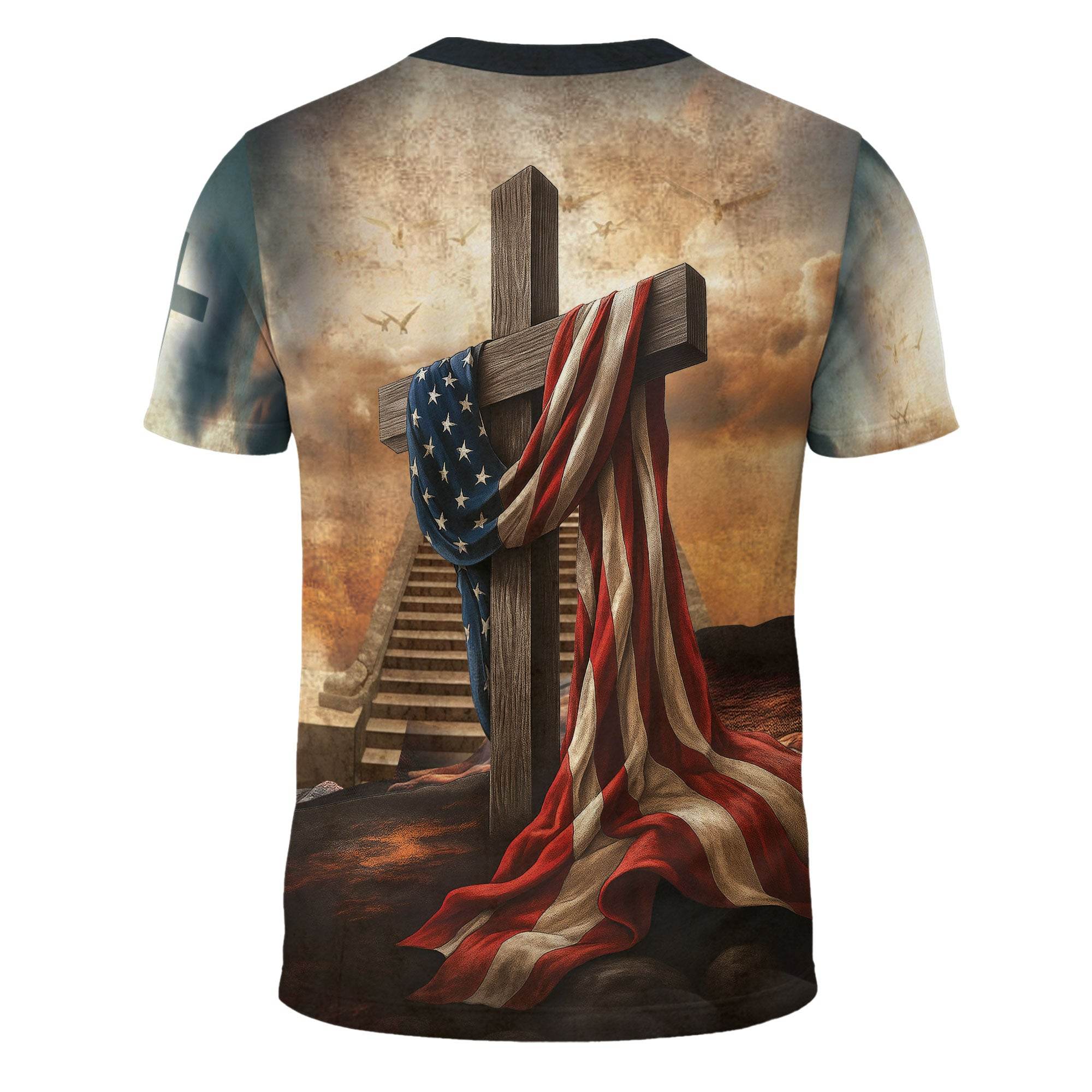 One Nation Under God Lion Cross Heaven Stairs T-Shirt - Rust Field Wear