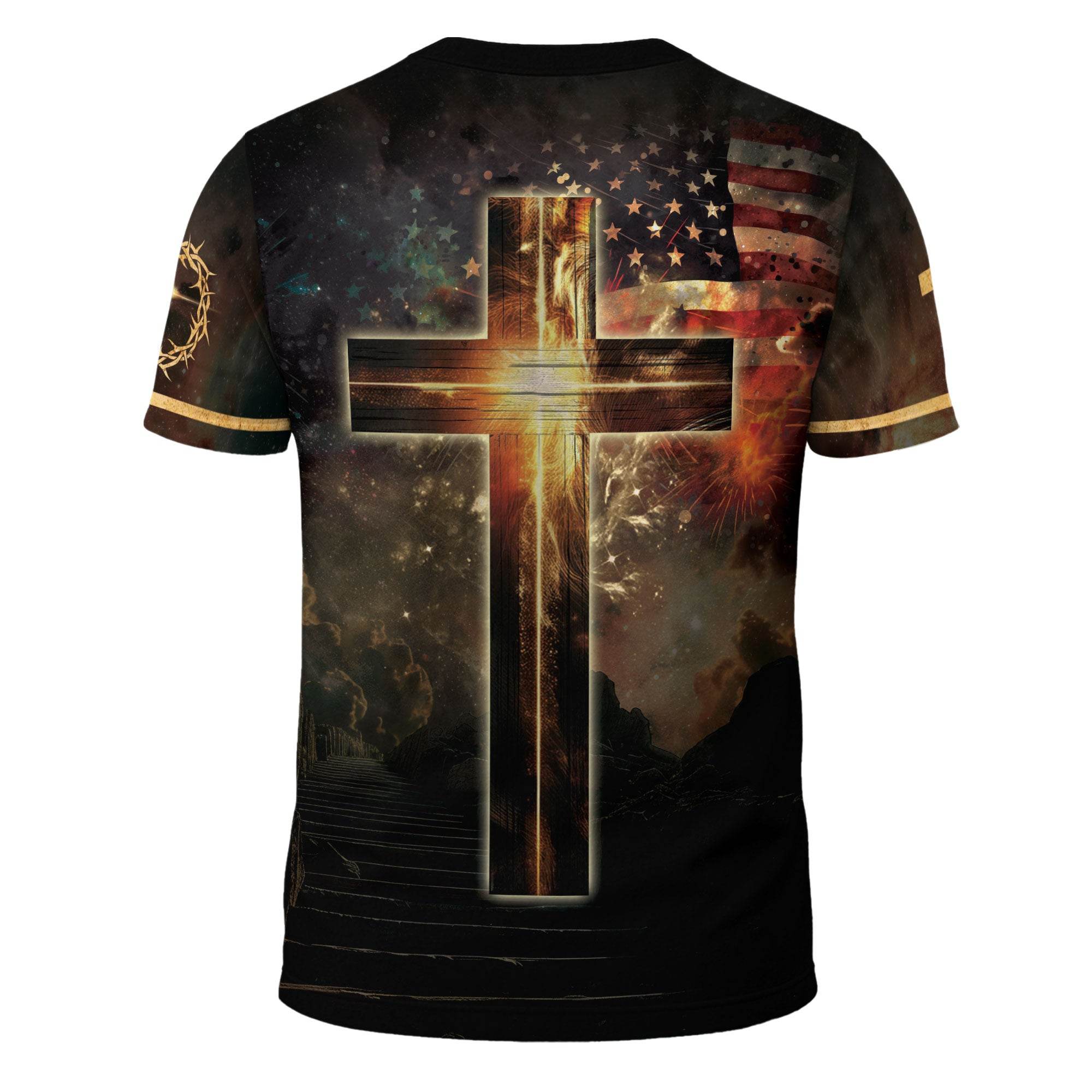 One Nation Under God Lion Cross American Flag T-Shirt - Rust Field Wear