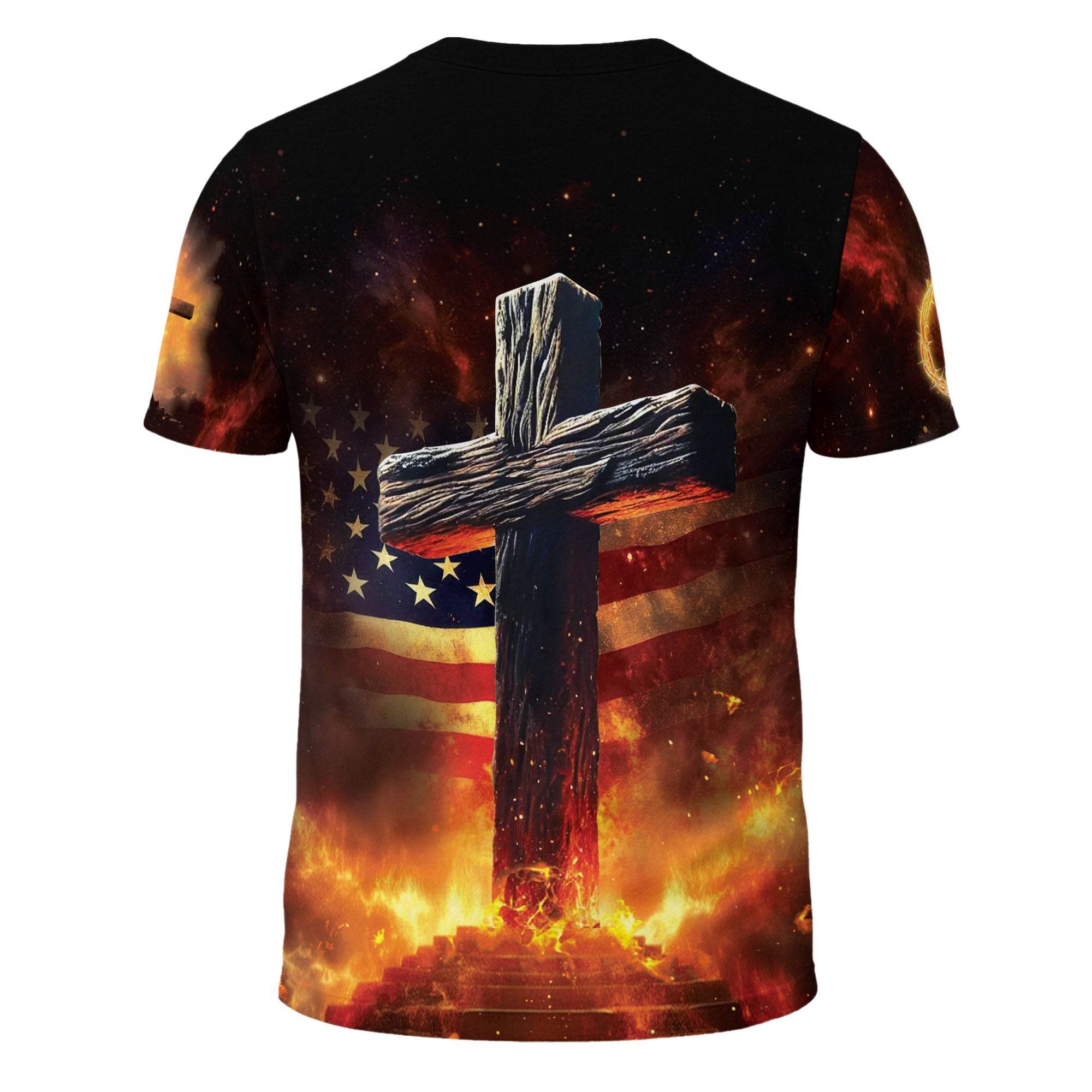 One Nation Under God Fire Cross Lion Christian T-Shirt - Rust Field Wear