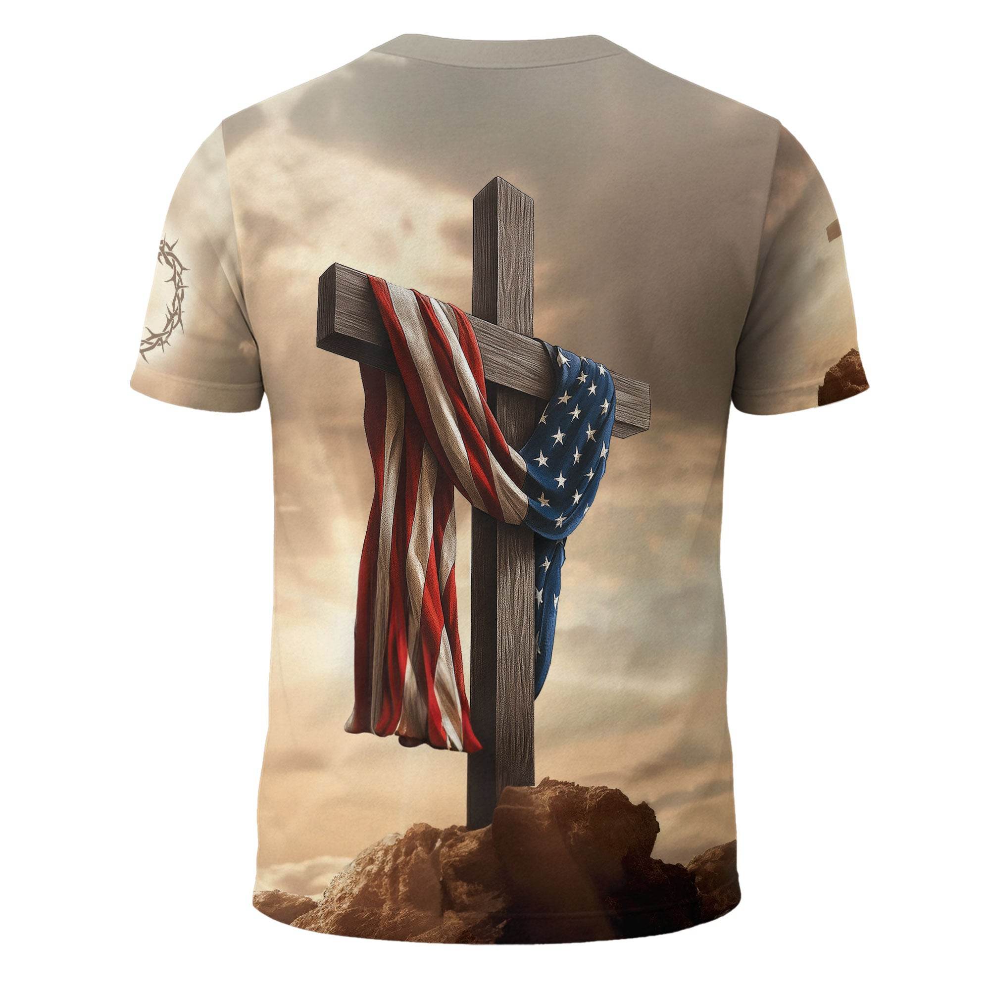 One Nation Under God Sunrise Lion Cross Christian T-Shirt - Rust Field Wear