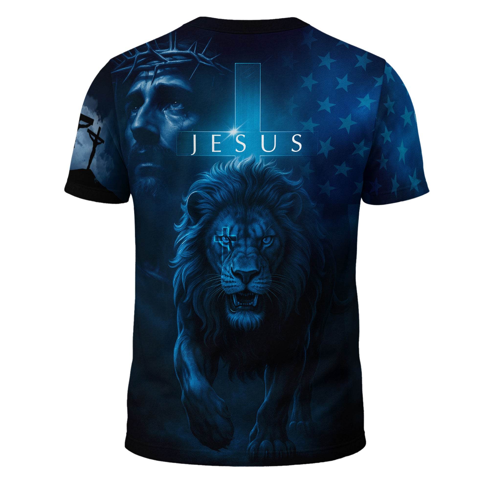 Trust In The Lord Blue Cross & Lion Design T-Shirt - Rust Field Wear