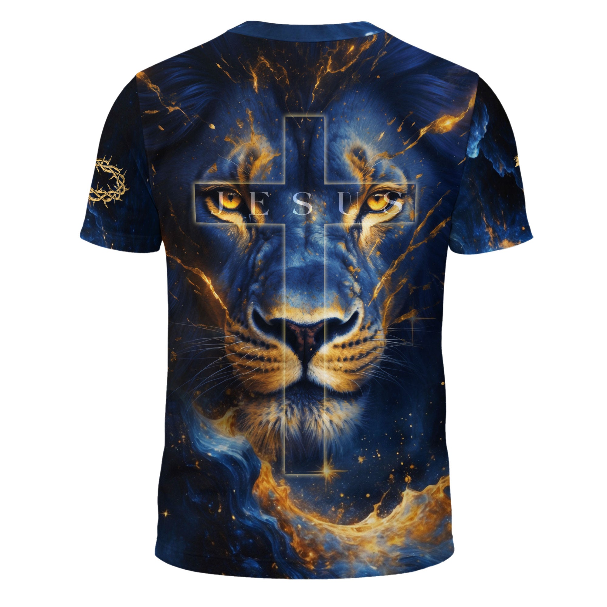 Faith Over Fear Blue Lion & Jesus Ascending Stairs Christian T-Shirt