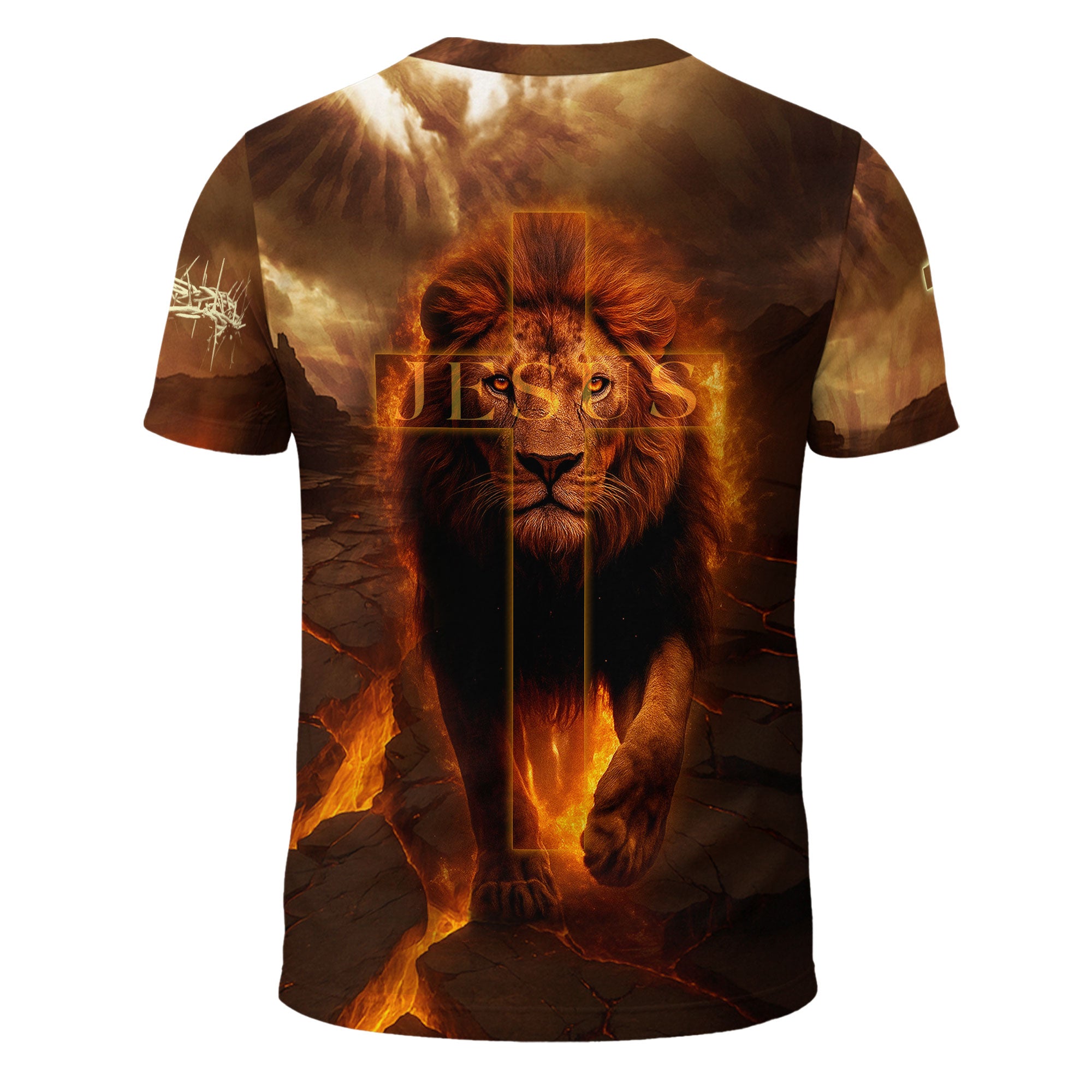 Faith Over Fear Lion & Cross in Flames Christian T-Shirt
