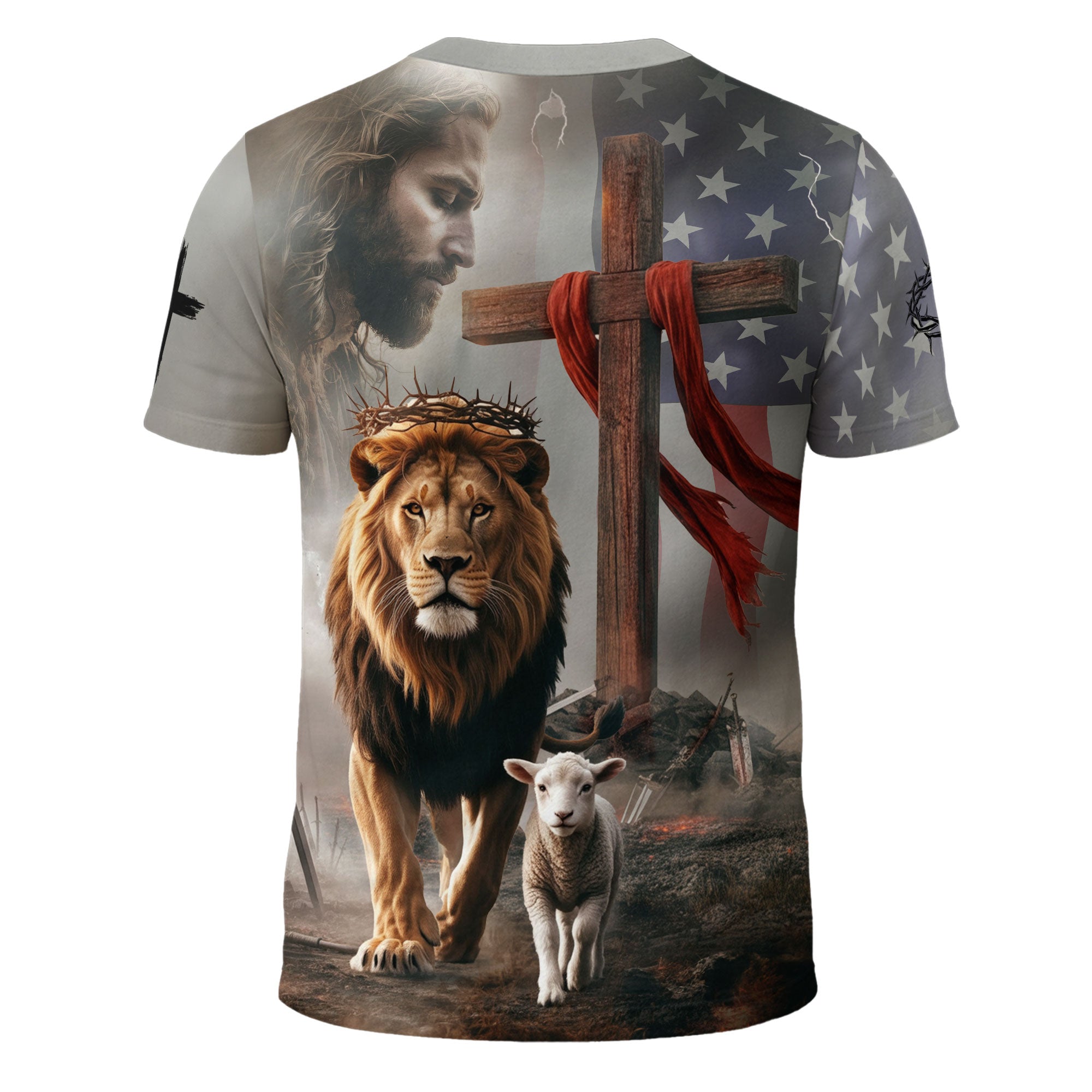 Faith Over Fear American Flag Lion & Cross Christian T-Shirt