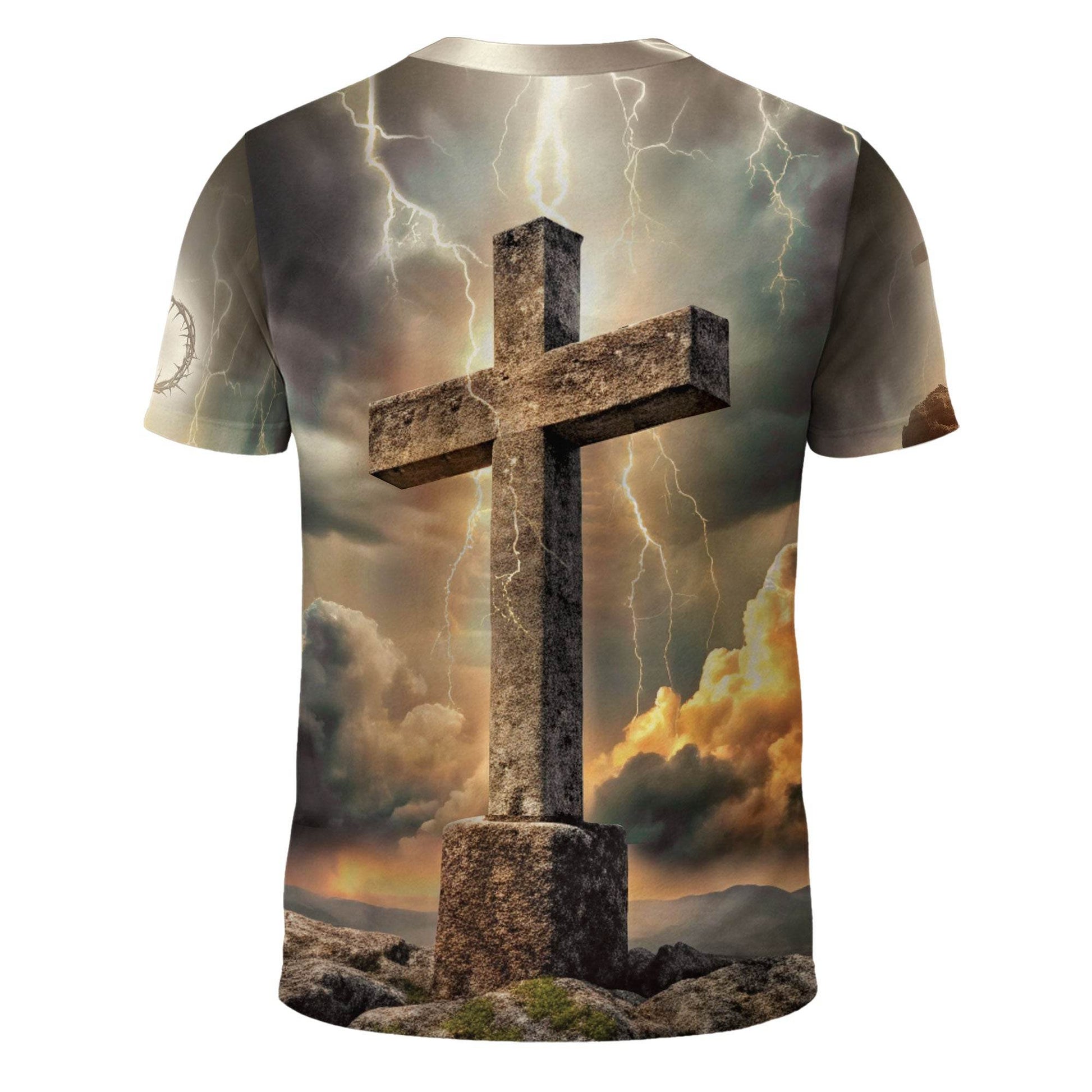 Faith Over Fear Lion & Cross Lightning Christian T-Shirt - Rust Field Wear