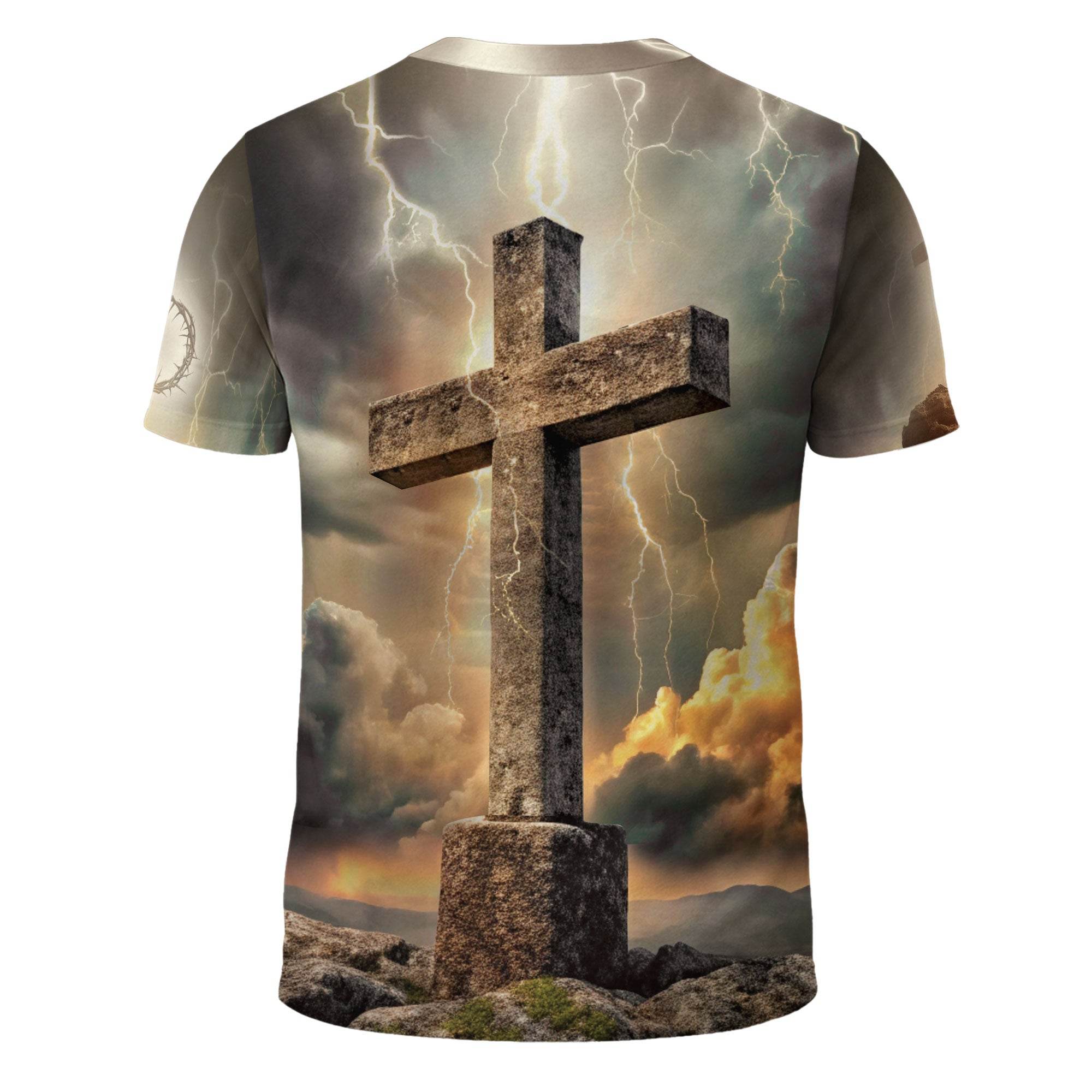 Faith Over Fear Lion & Cross Lightning Christian T-Shirt - Rust Field Wear