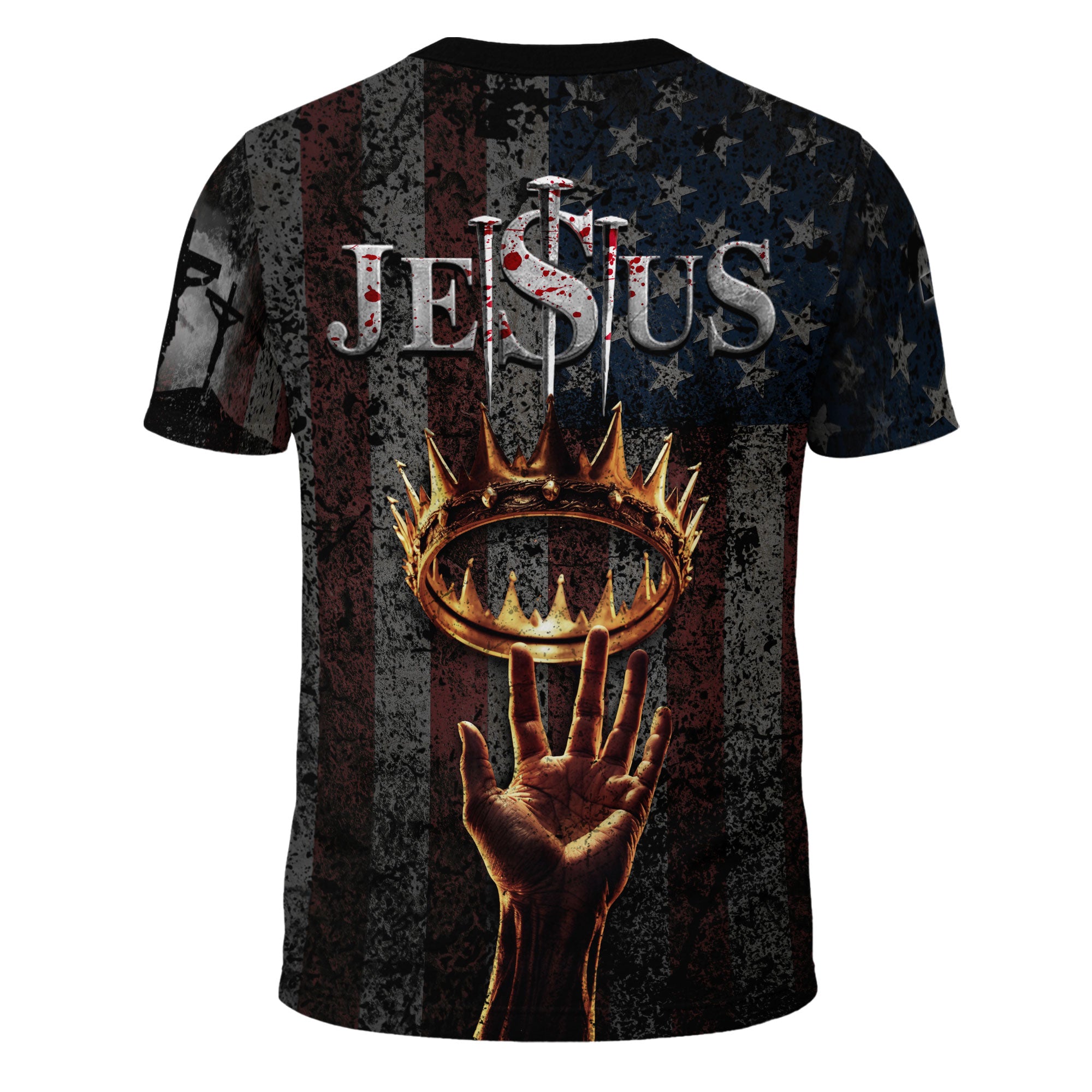 Jesus The Way The Truth The Life Lion Crown Cross American Flag Christian T-Shirt