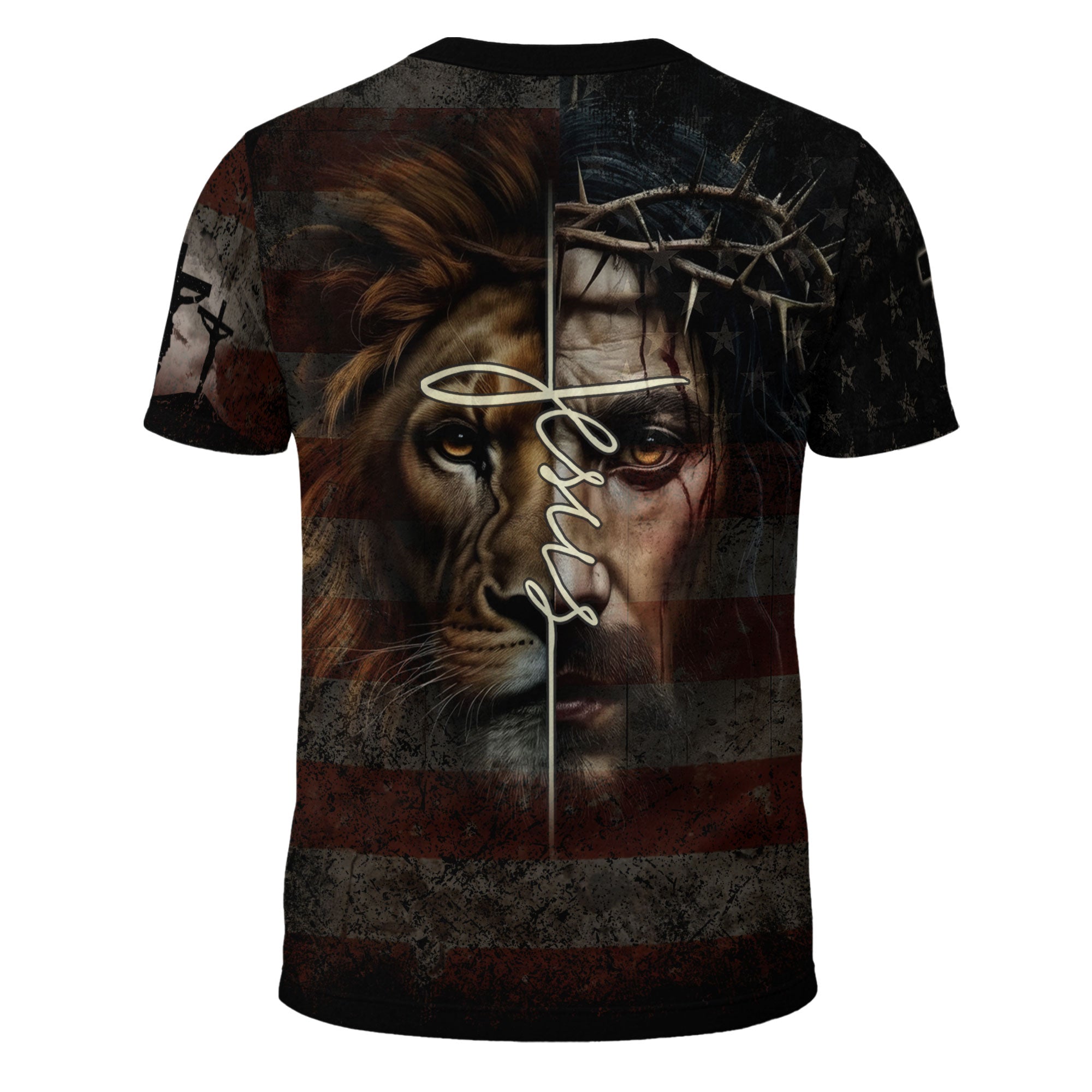 I Can Do All Things Through Christ Cross American Flag Jesus Lion T-Shirt