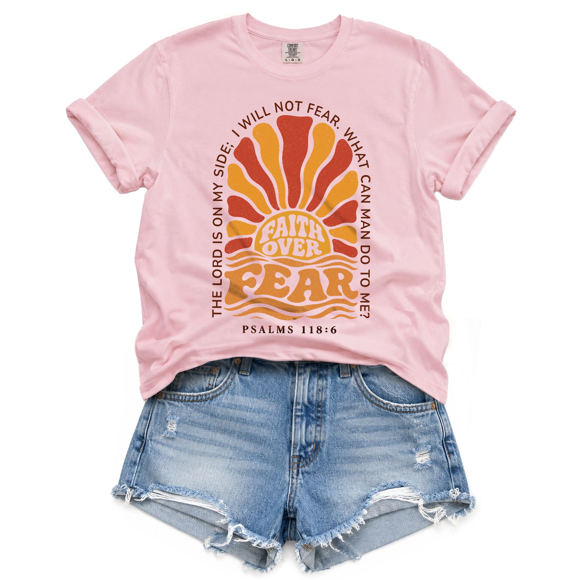 Faith Over Fear Christian Shirt Retro Sunburst Bible Verse Women T-Shirt Tee Gift - Rust Field Wear