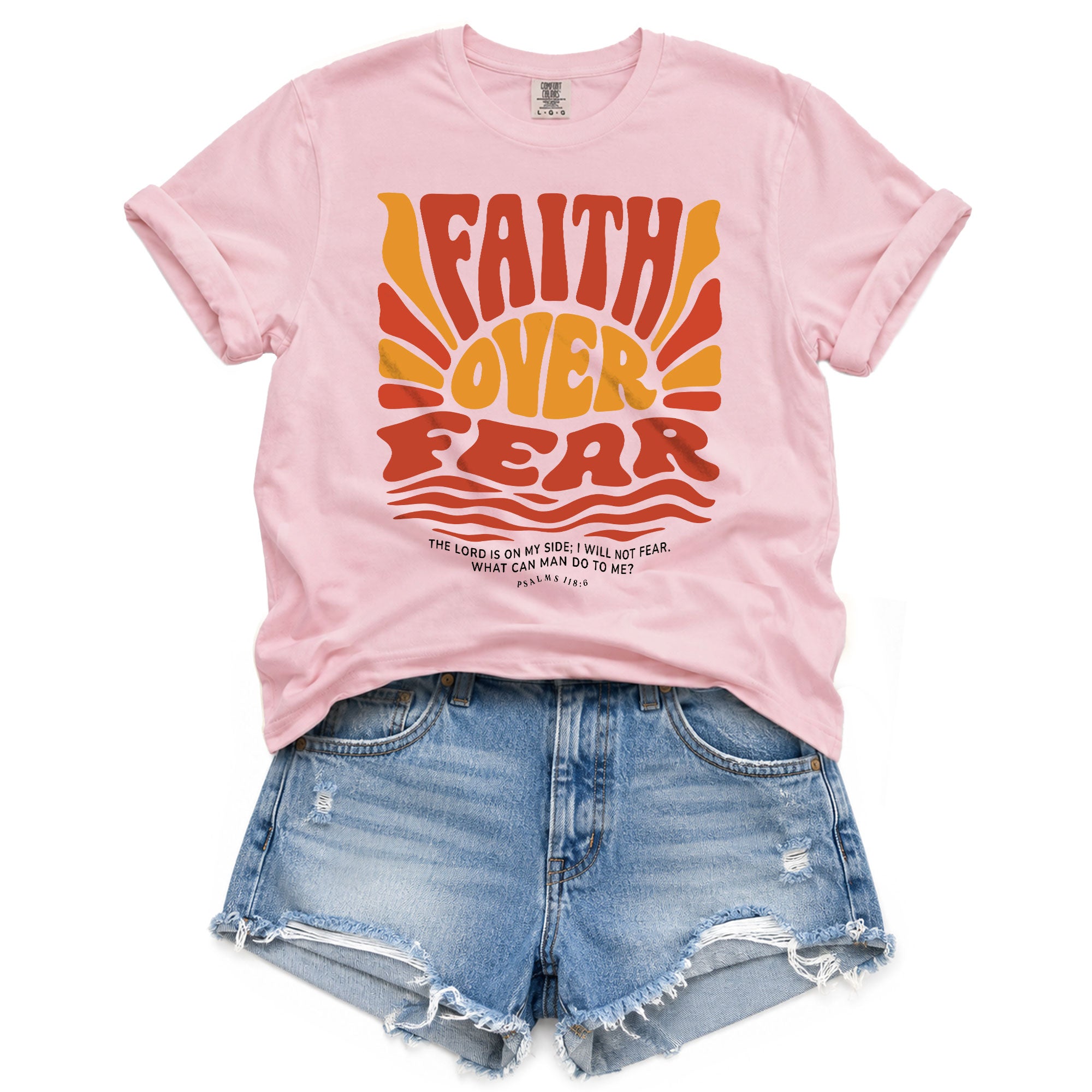 Faith Over Fear Christian Women Shirt Retro Wavy Font Graphic T-Shirt Psalms 118:6 - Rust Field Wear