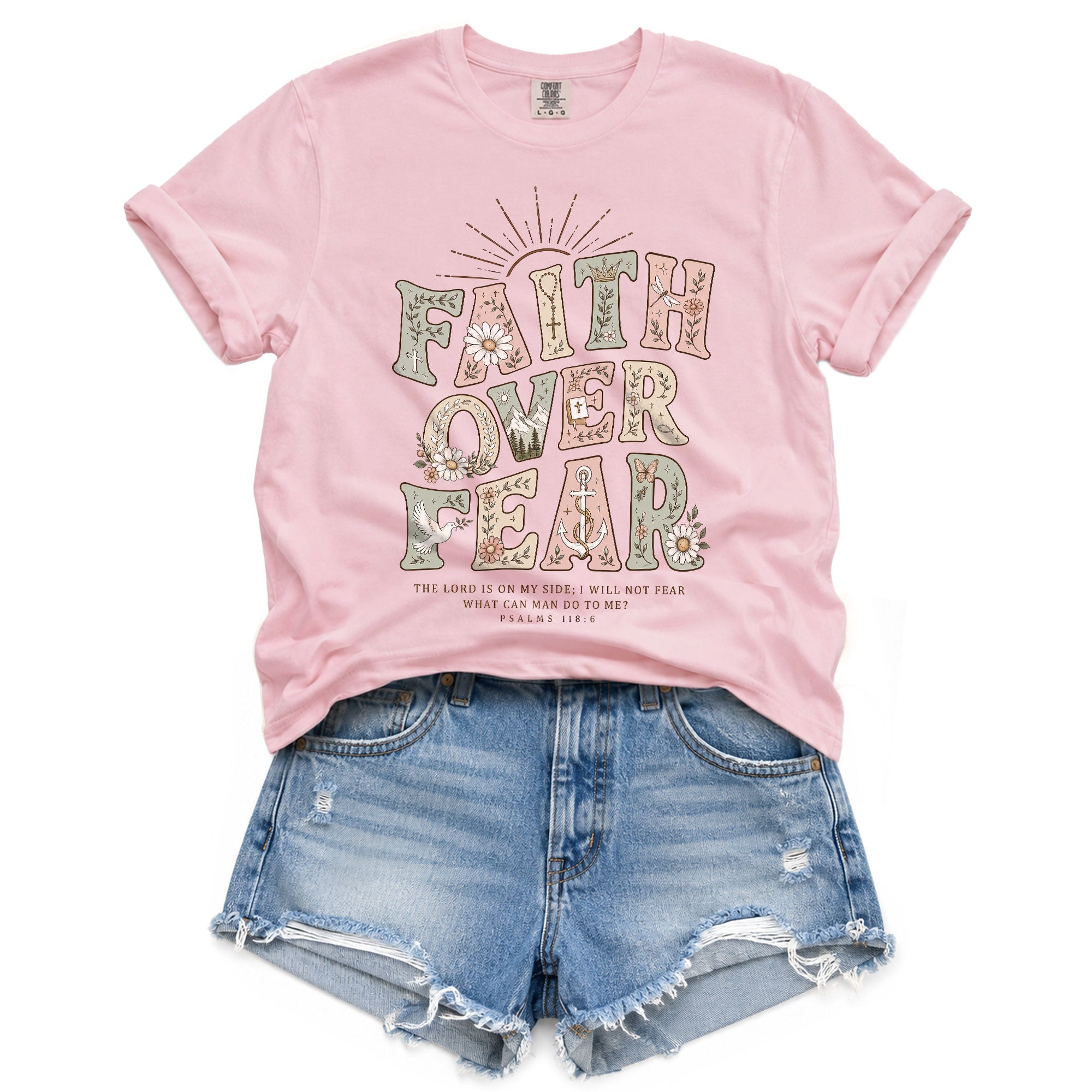Faith Over Fear Psalms Scripture Christian Graphic Oversized Tee Shirt For Women
