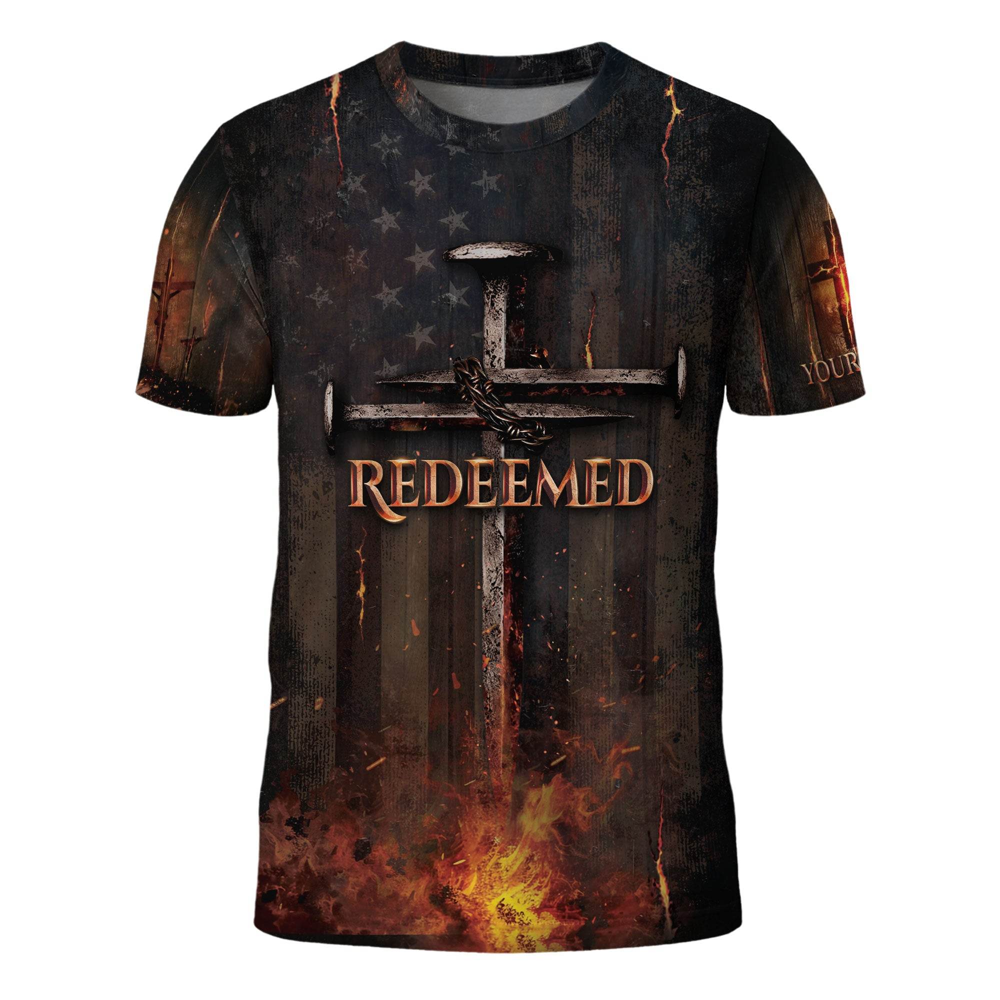 REDEEMED – Custom Rugged Cross Christian T-Shirt - Rust Field Wear