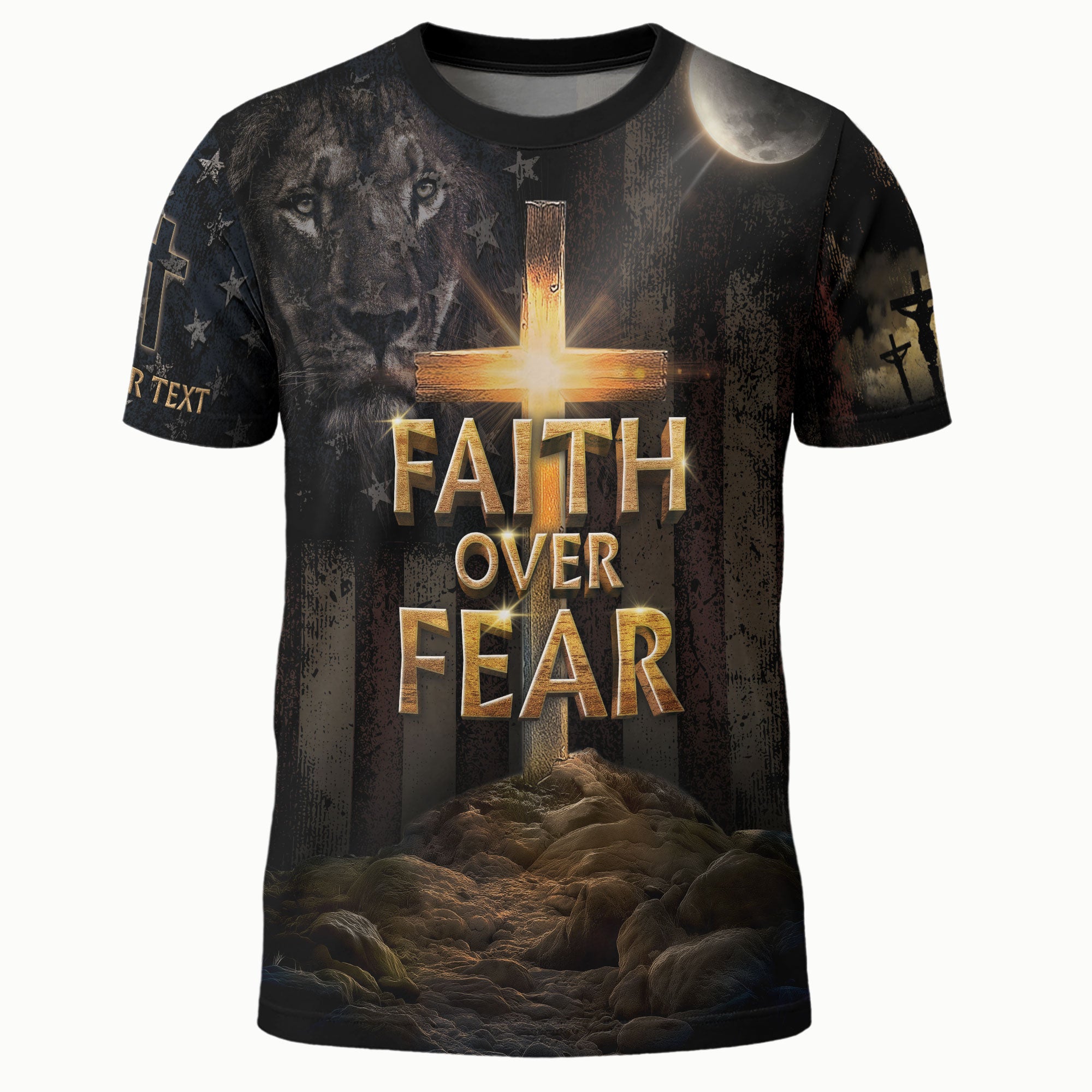 Custom Faith Over Fear Shirt – Cross & Lion Christian Warrior Tee