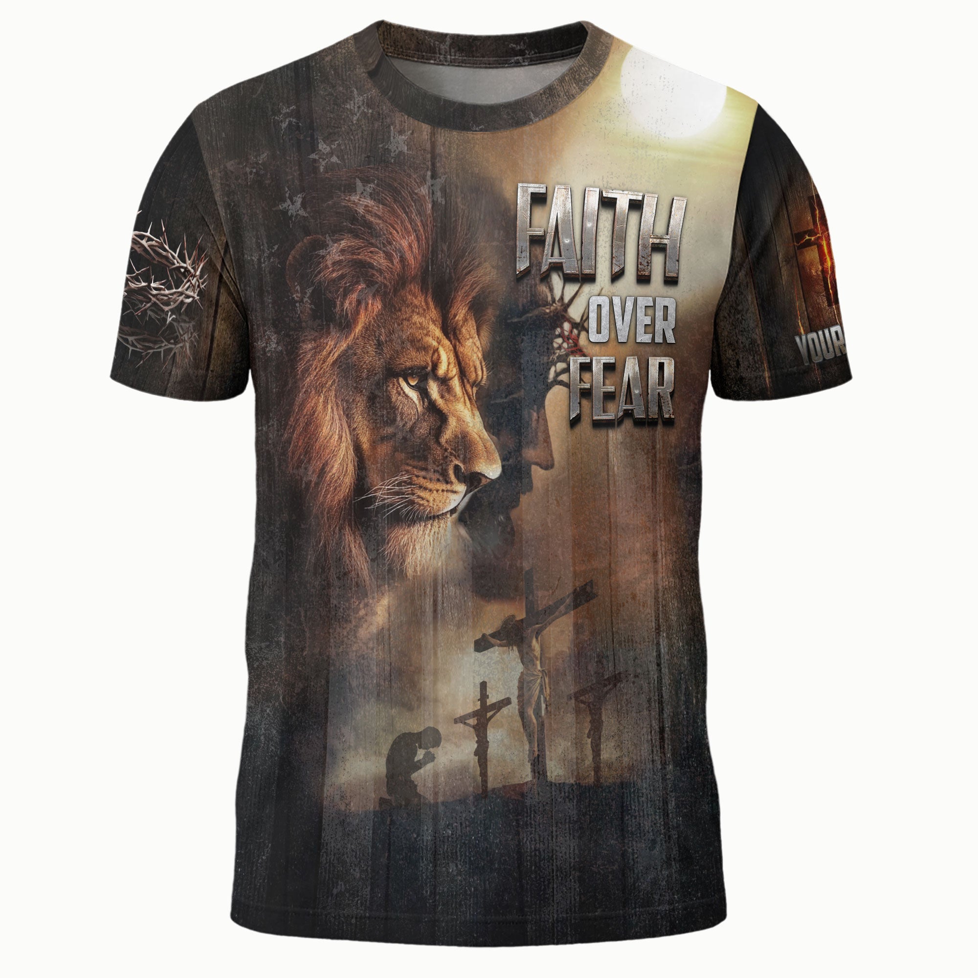 Custom Faith Over Fear T-Shirt – Calvary, Lion Christian Apparel