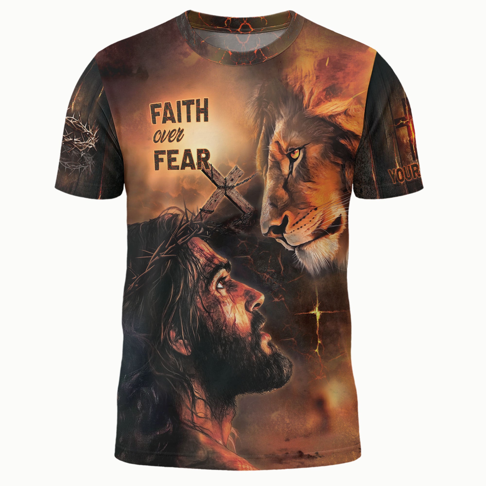 Custom Faith Over Fear Shirt – Jesus, Lion Christian T-Shirt for Bold Believers