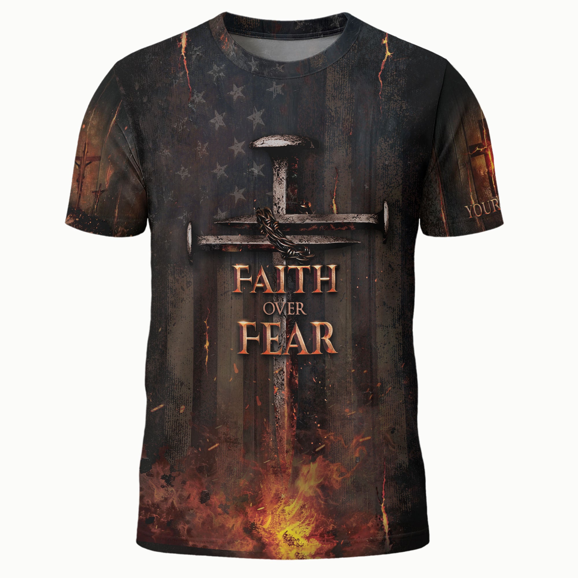 Custom Faith Over Fear Fire Sword Shirt – Christian Warrior Tee