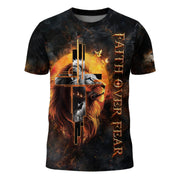 Faith Over Fear Cross Lion & Jesus T-Shirt - Rust Field Wear
