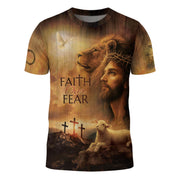 Faith Over Fear Lion, Jesus & Lamb T-Shirt - Rust Field Wear