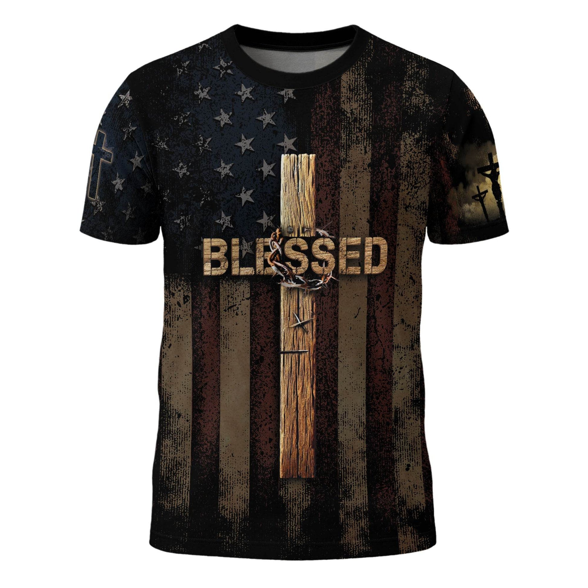 BLESSED | Cross & Crown of Thorns Patriotic Tee - Rust Field Wear