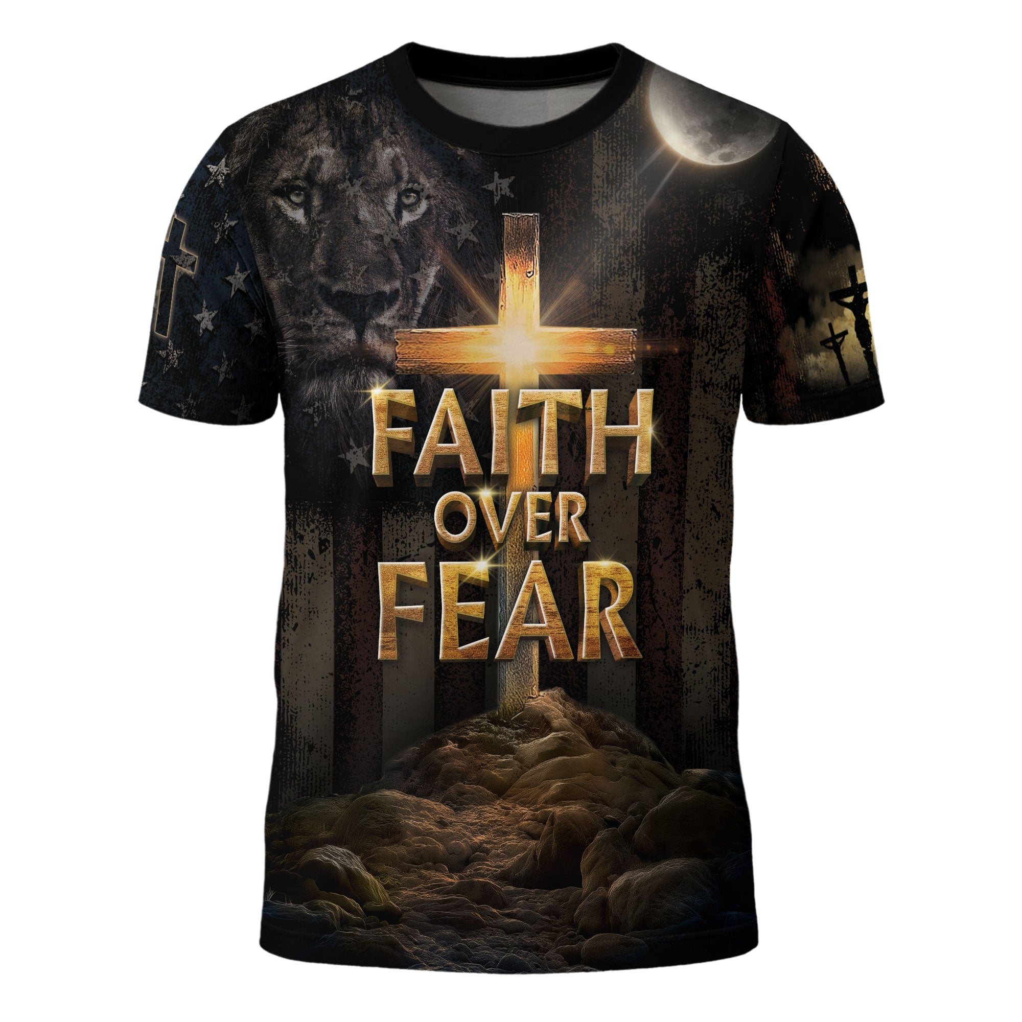 Faith Over Fear | Cross of Light & Warrior Lion Christian Shirt