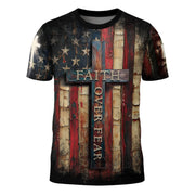 Faith Over Fear Cross Shirt – Rustic American Flag Christian Tee - Rust Field Wear