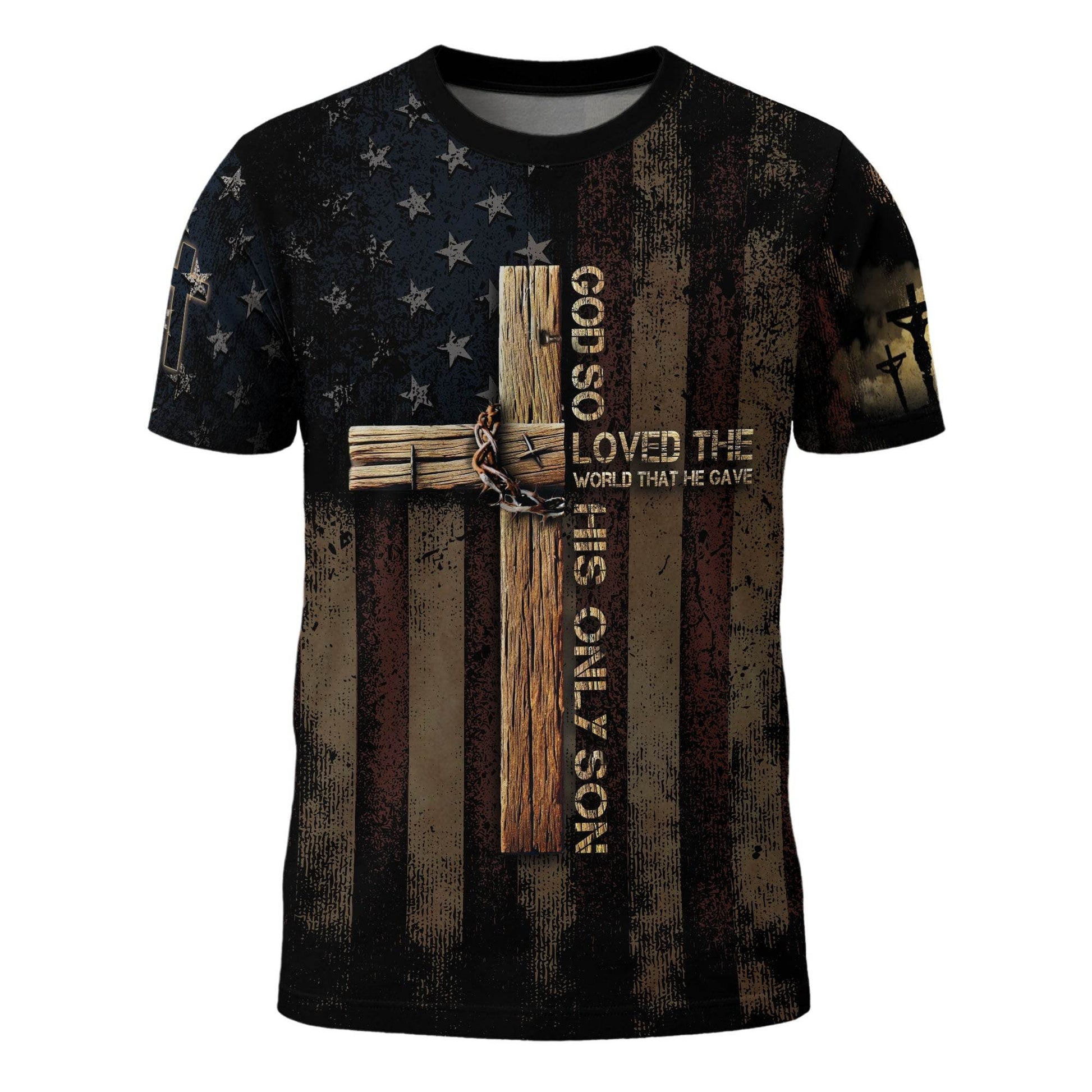 God So Loved The World | John 3:16 Cross & Crown Patriotic Tee - Rust Field Wear