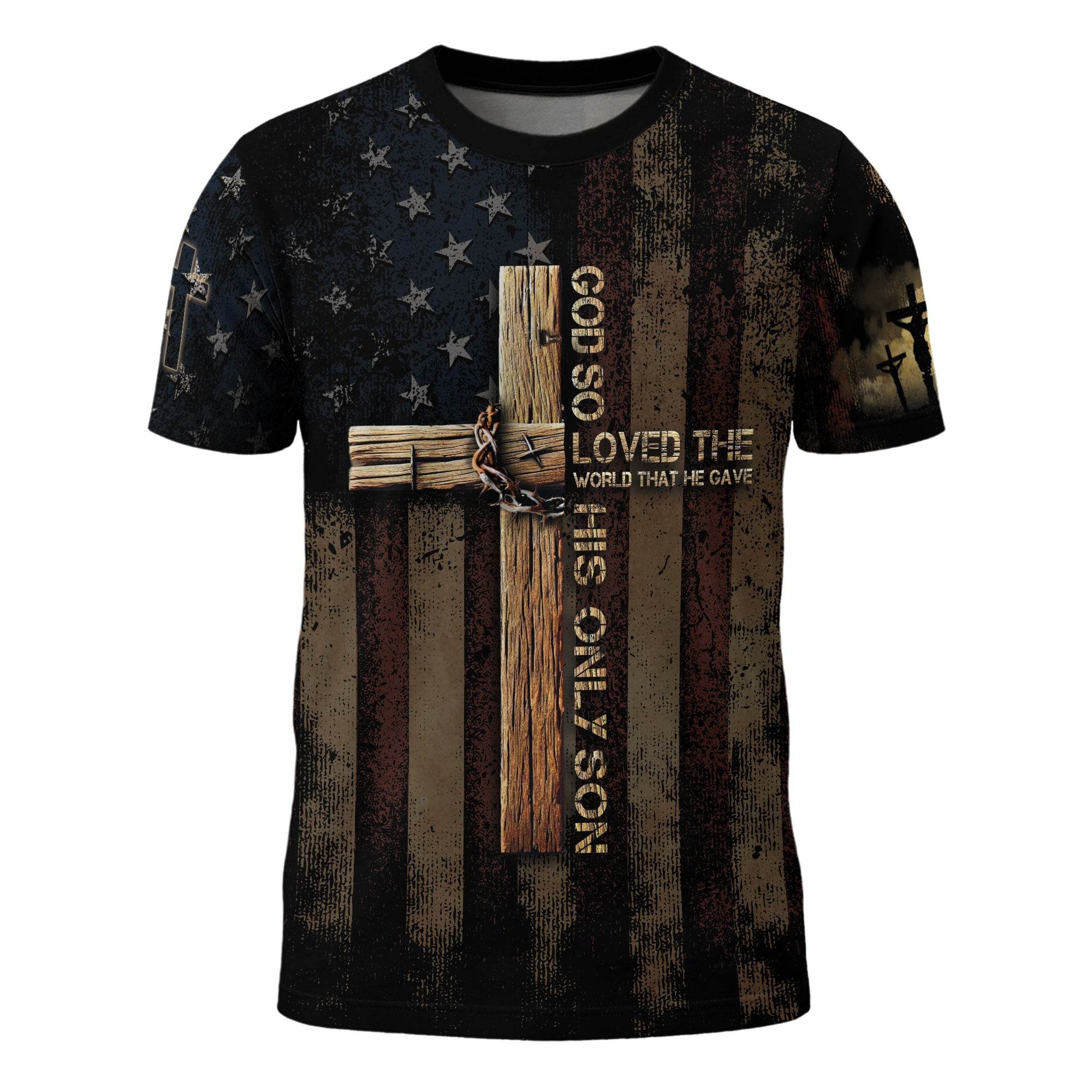 God So Loved The World | John 3:16 Cross & Crown Patriotic Tee - Rust Field Wear