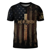 HE IS RISEN | Christian Cross & Resurrection Patriotic Tee - Rust Field Wear