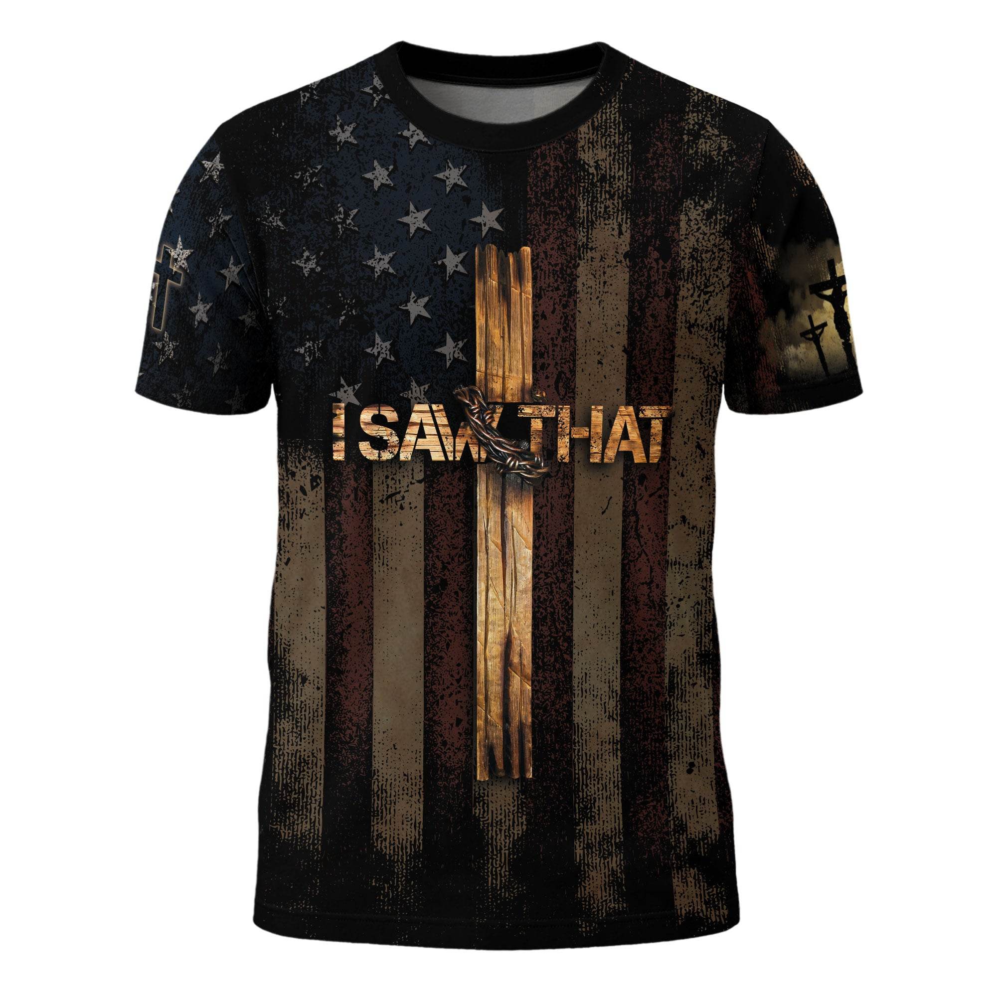 I SAW THAT | Cross & Crown of Thorns Patriotic Tee - Rust Field Wear