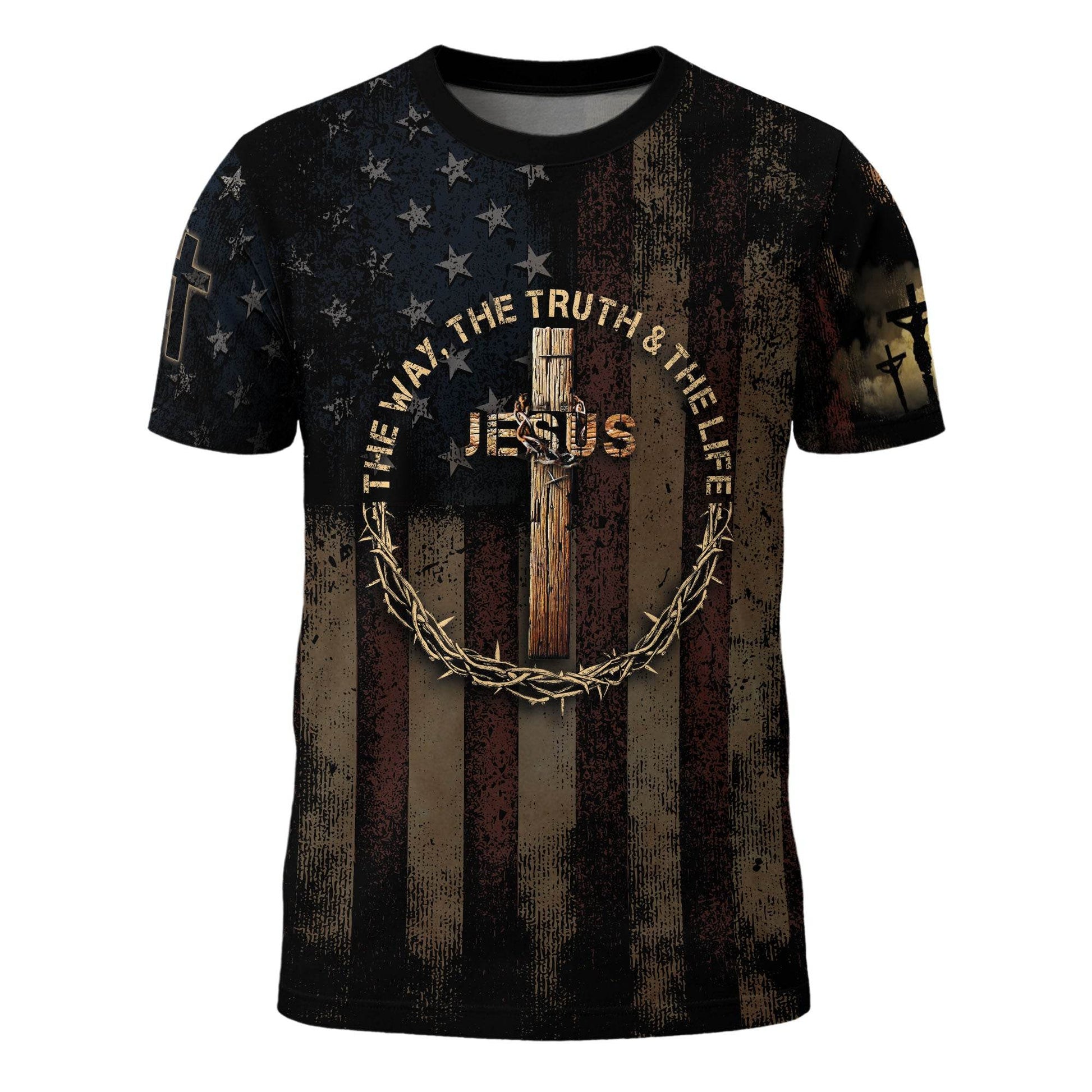 Jesus: The Way, The Truth & The Life | Crowned Cross Patriotic Tee - Rust Field Wear