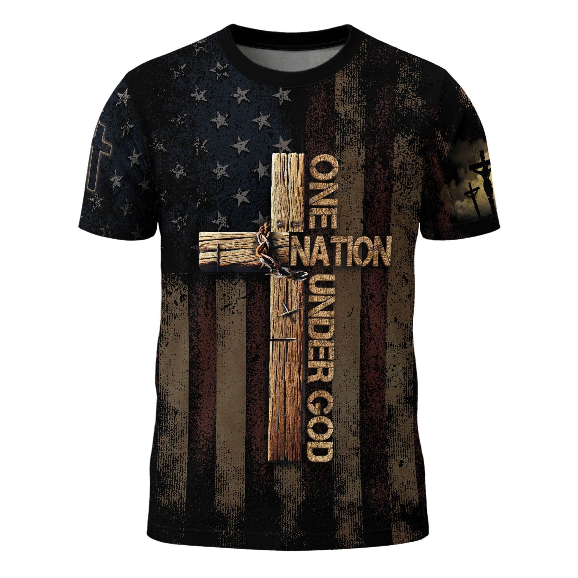 One Nation Under God | Rugged Cross & Crucified Savior Patriotic Tee - Rust Field Wear