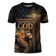 One Nation Under God | Patriotic Christian Tee with Lion & Cross - Rust Field Wear