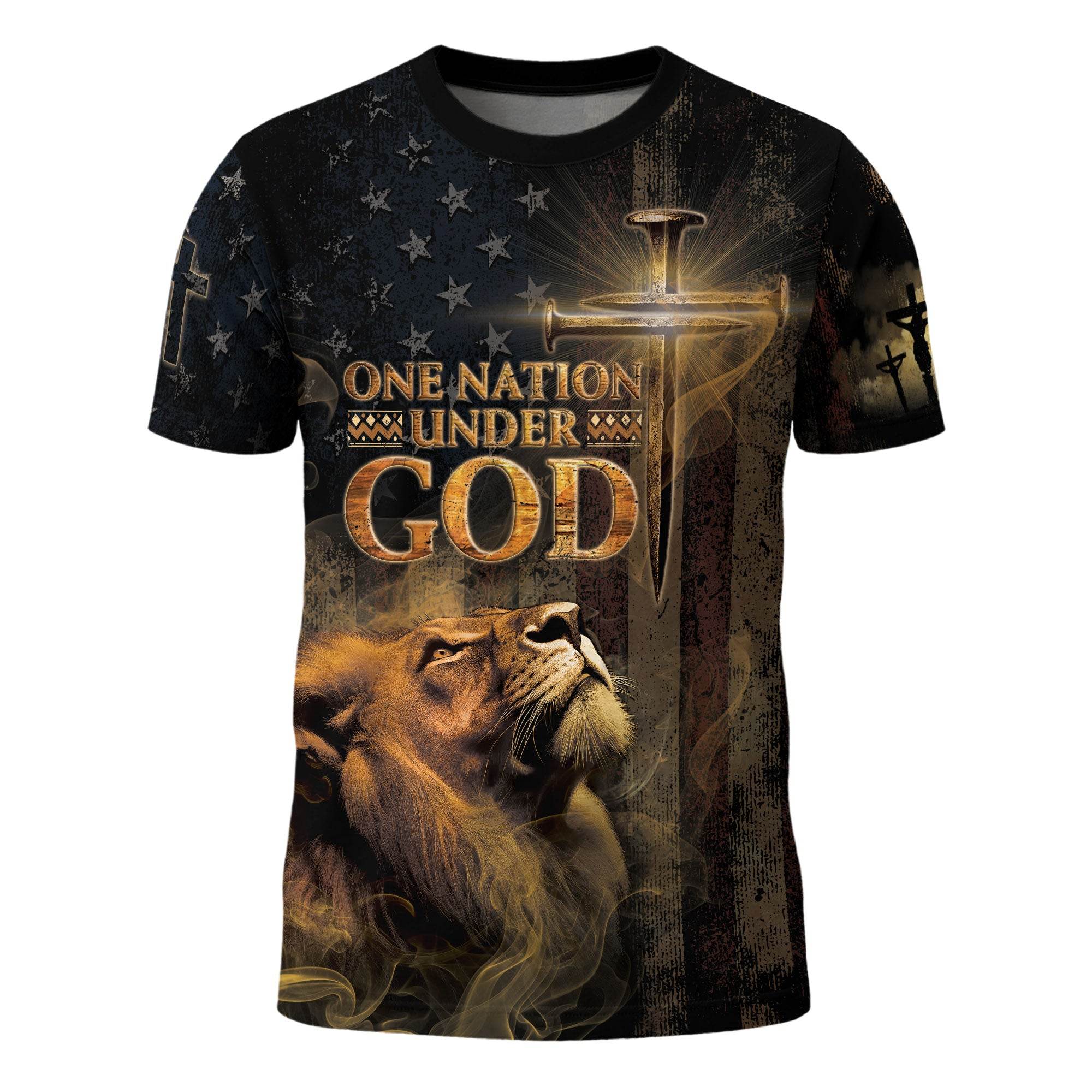 One Nation Under God | Patriotic Christian Tee with Lion & Cross - Rust Field Wear