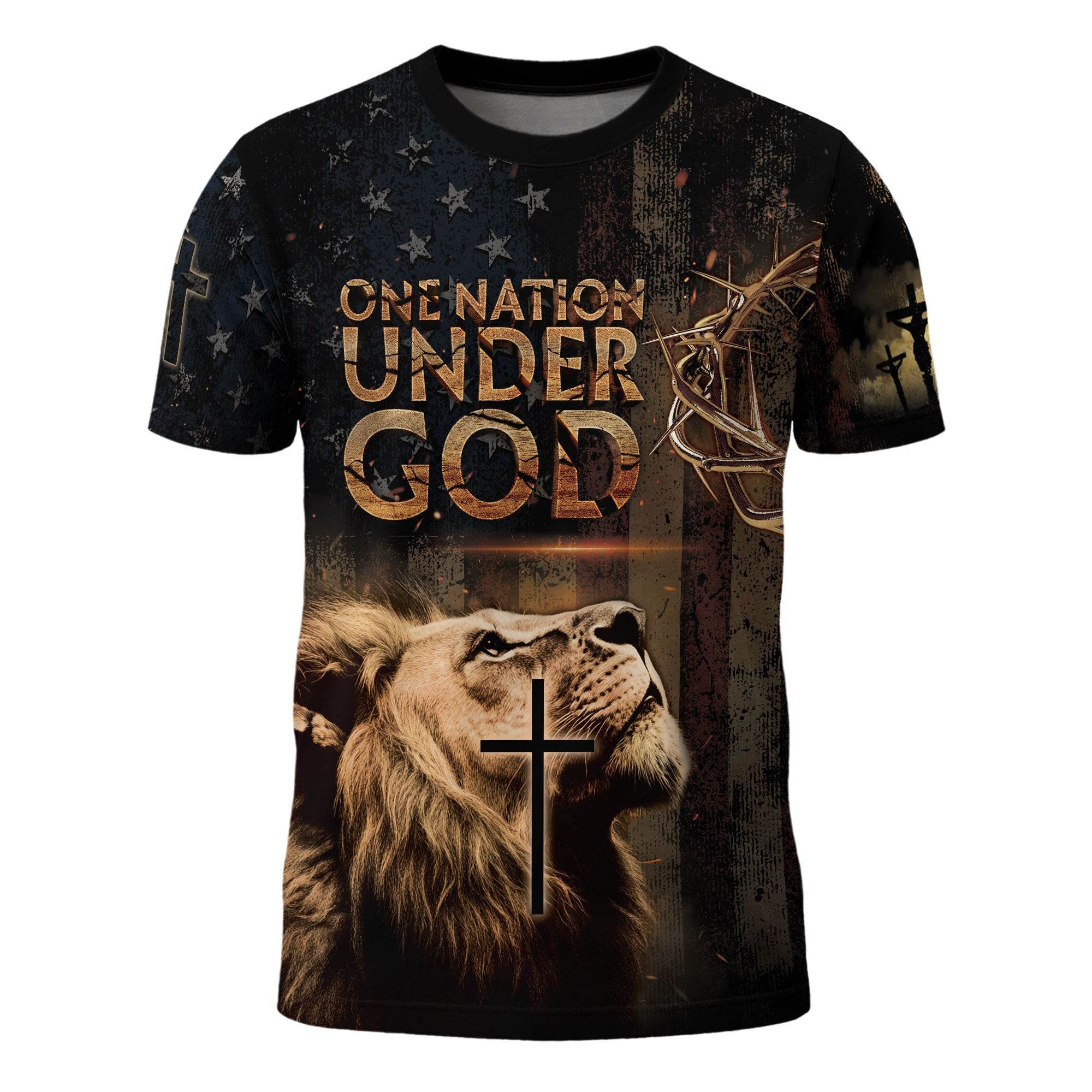 One Nation Under God | Lion of Judah & Cross Shield Christian Tee - Rust Field Wear