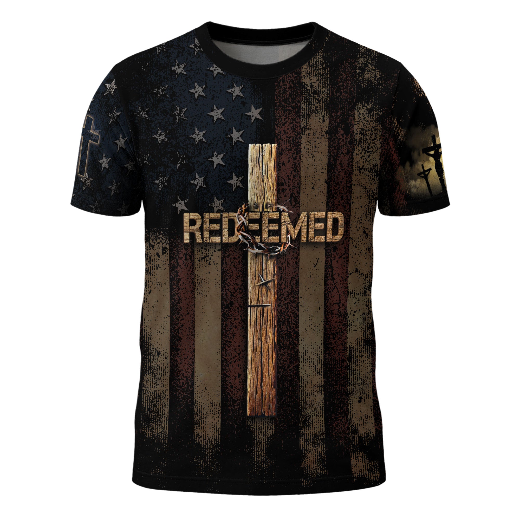Redeemed | Cross of Freedom & Crown of Thorns Christian Tee – Rust ...