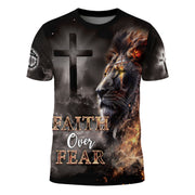 Faith Over Fear T-Shirt – Lion and Cross Full Print Design