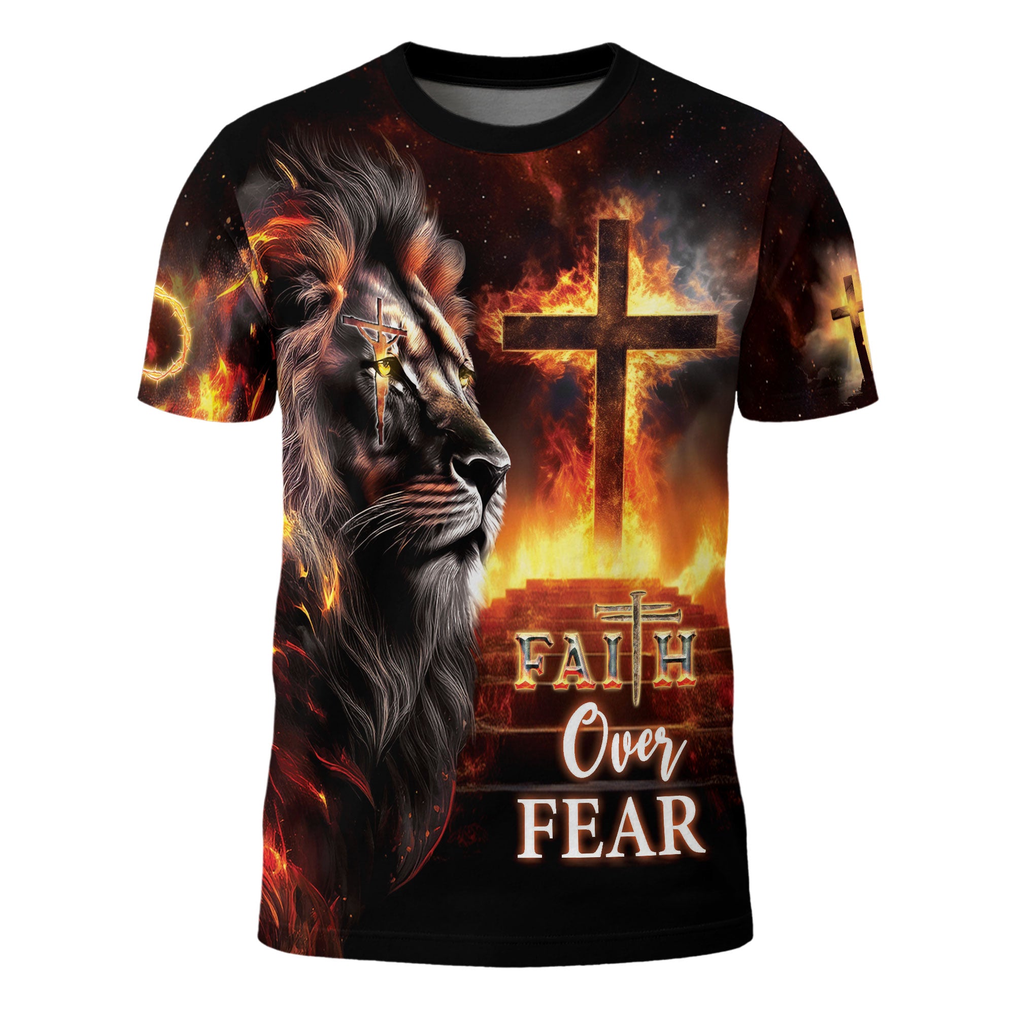 Fiery Cross & Lion Faith Over Fear T-Shirt
