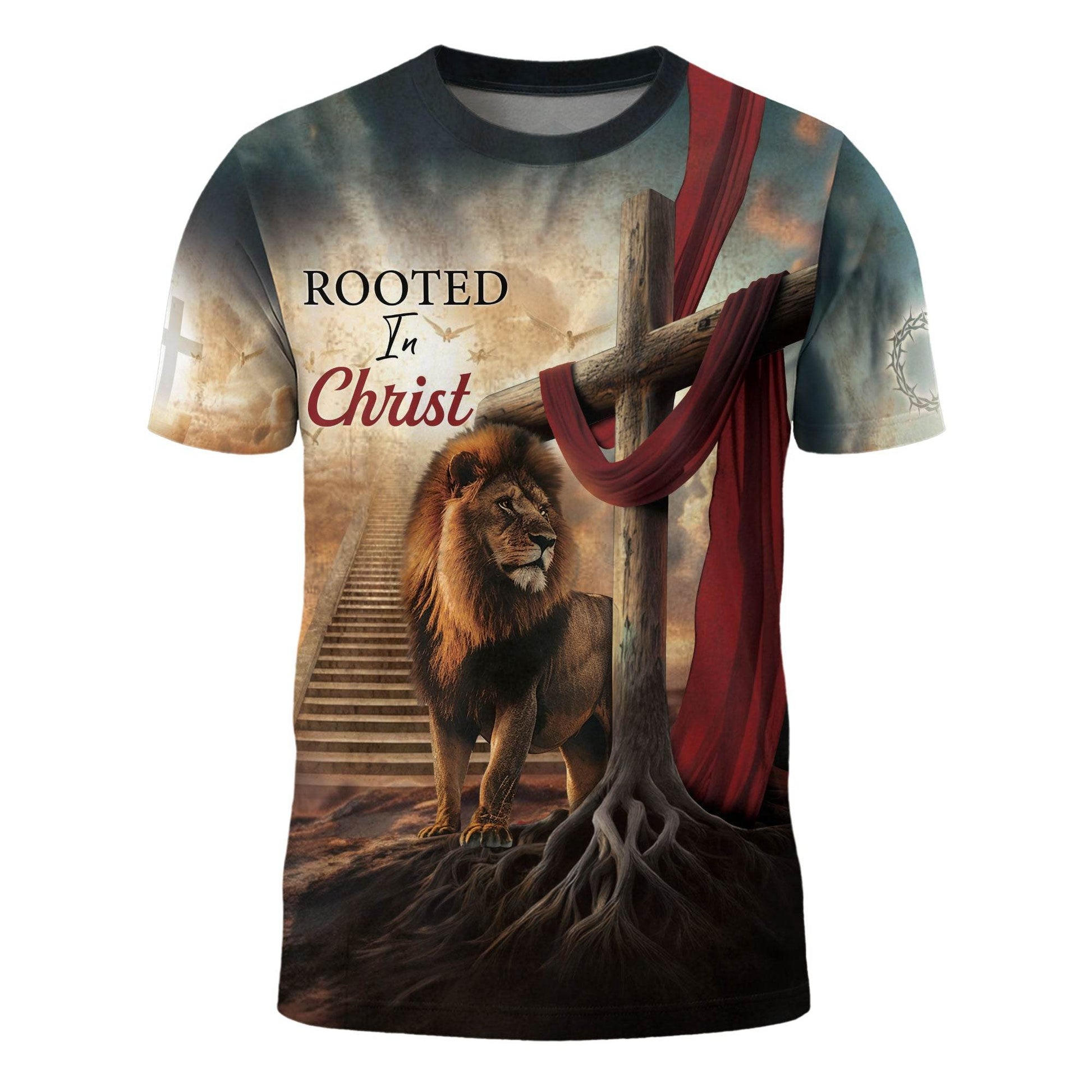 Rooted In Christ The Rooted Cross And Lion T-Shirt - Rust Field Wear