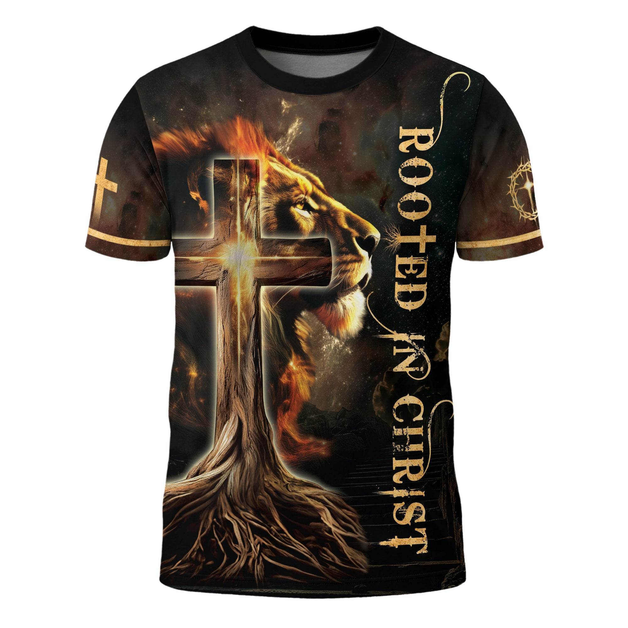 Rooted In The Light Of Christ Lion And Glowing Cross T-Shirt - Rust Field Wear