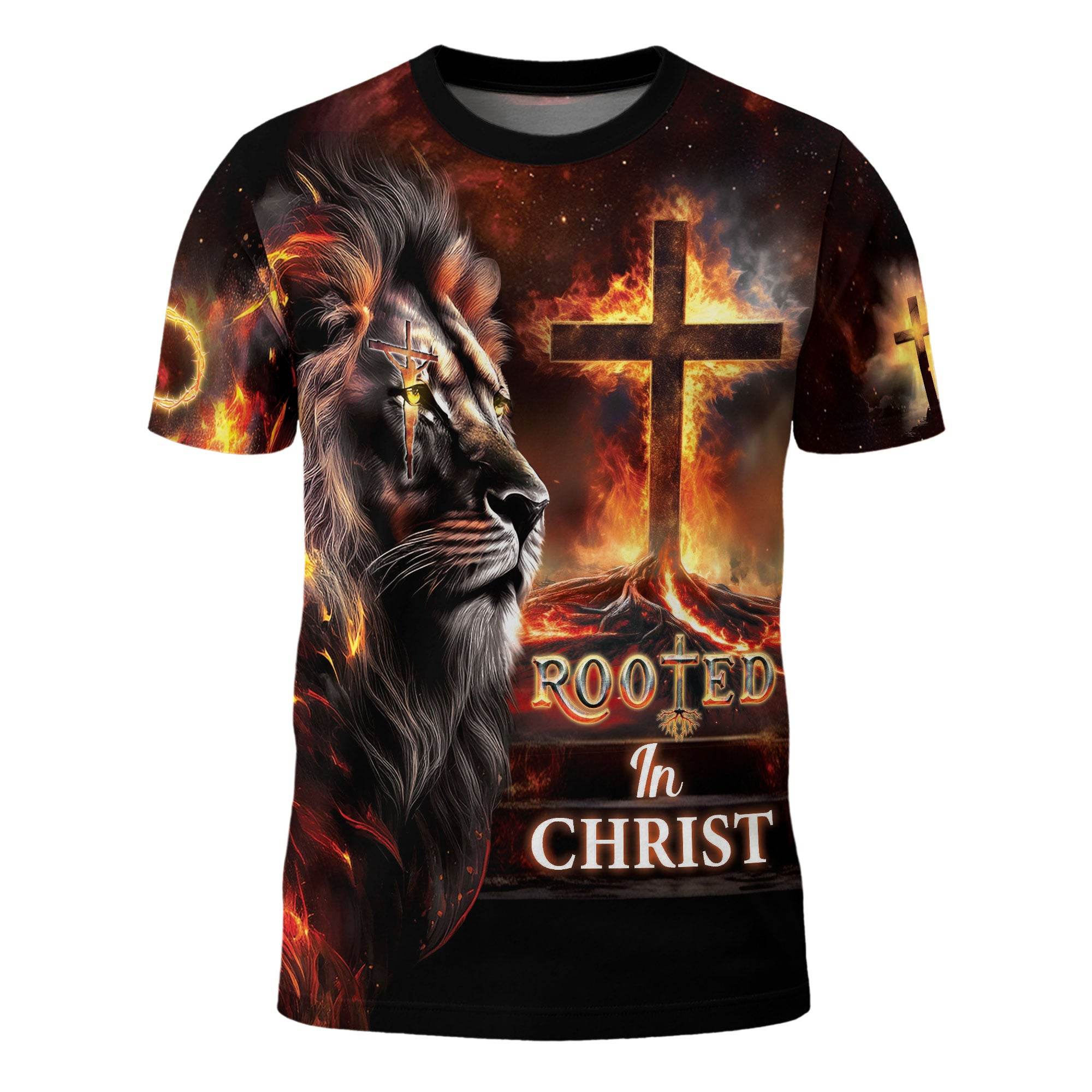 Rooted In Christ The Glowing Rooted Cross And Lion T-Shirt - Rust Field Wear