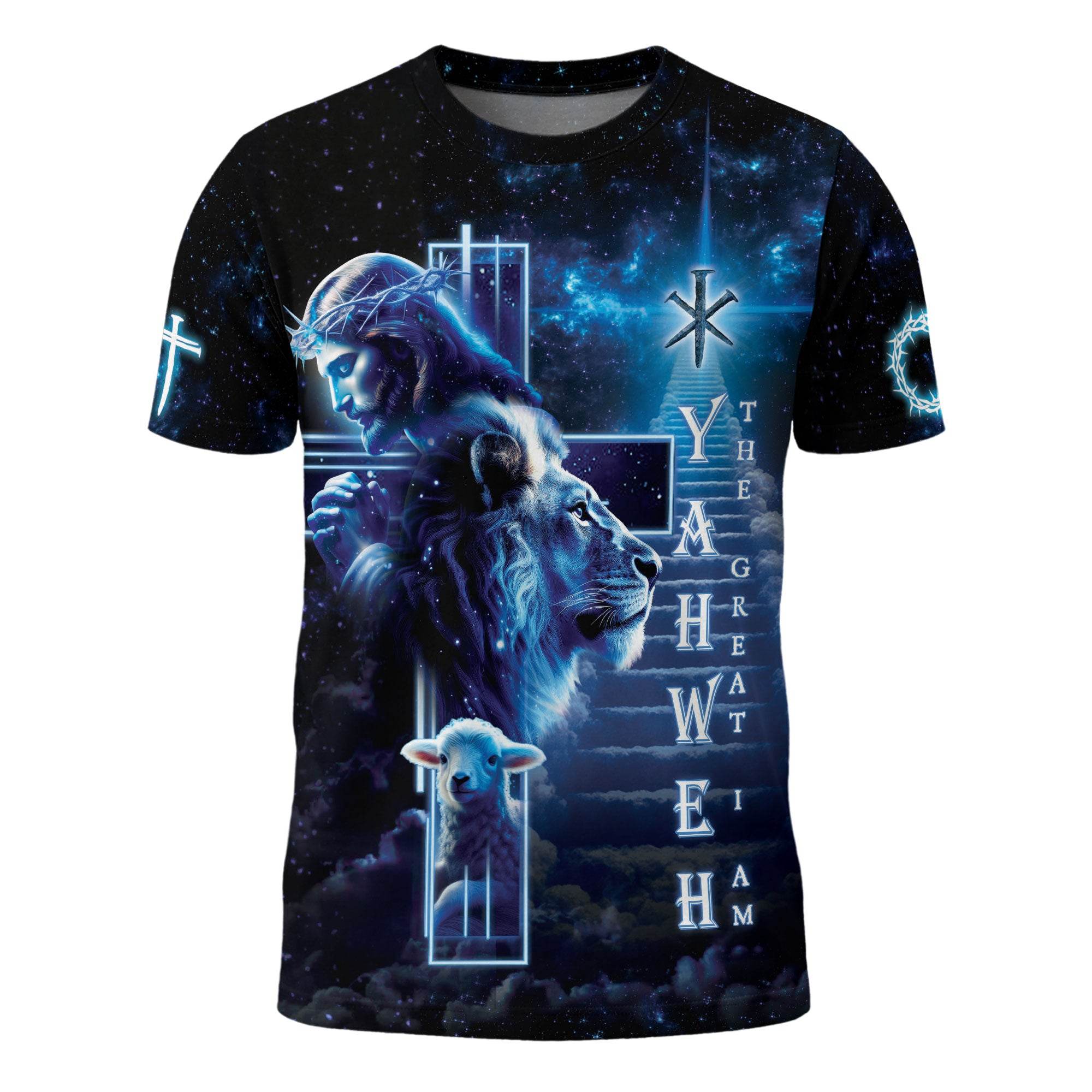 Yahweh The Great I Am in Heavenly Blue with Lion & Lamb T-Shirt - Rust Field Wear