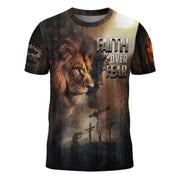 Faith Over Fear Lion & Cross Patriotic T-Shirt - Rust Field Wear