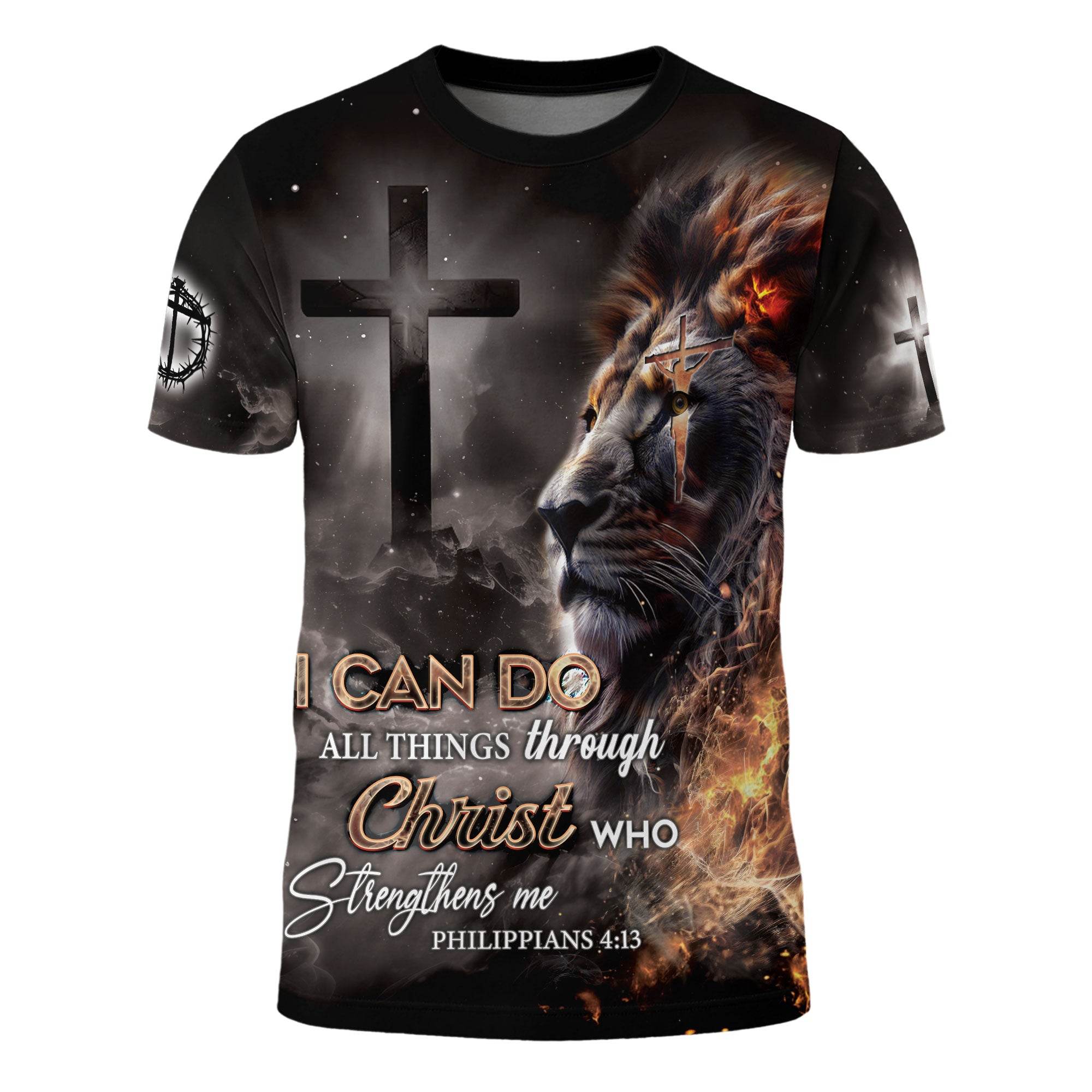 I Can Do All Things Through Christ Lion and Cross T-Shirt - Rust Field Wear