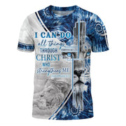 I Can Do All Things Through Christ Blue Lion T-Shirt - Rust Field Wear