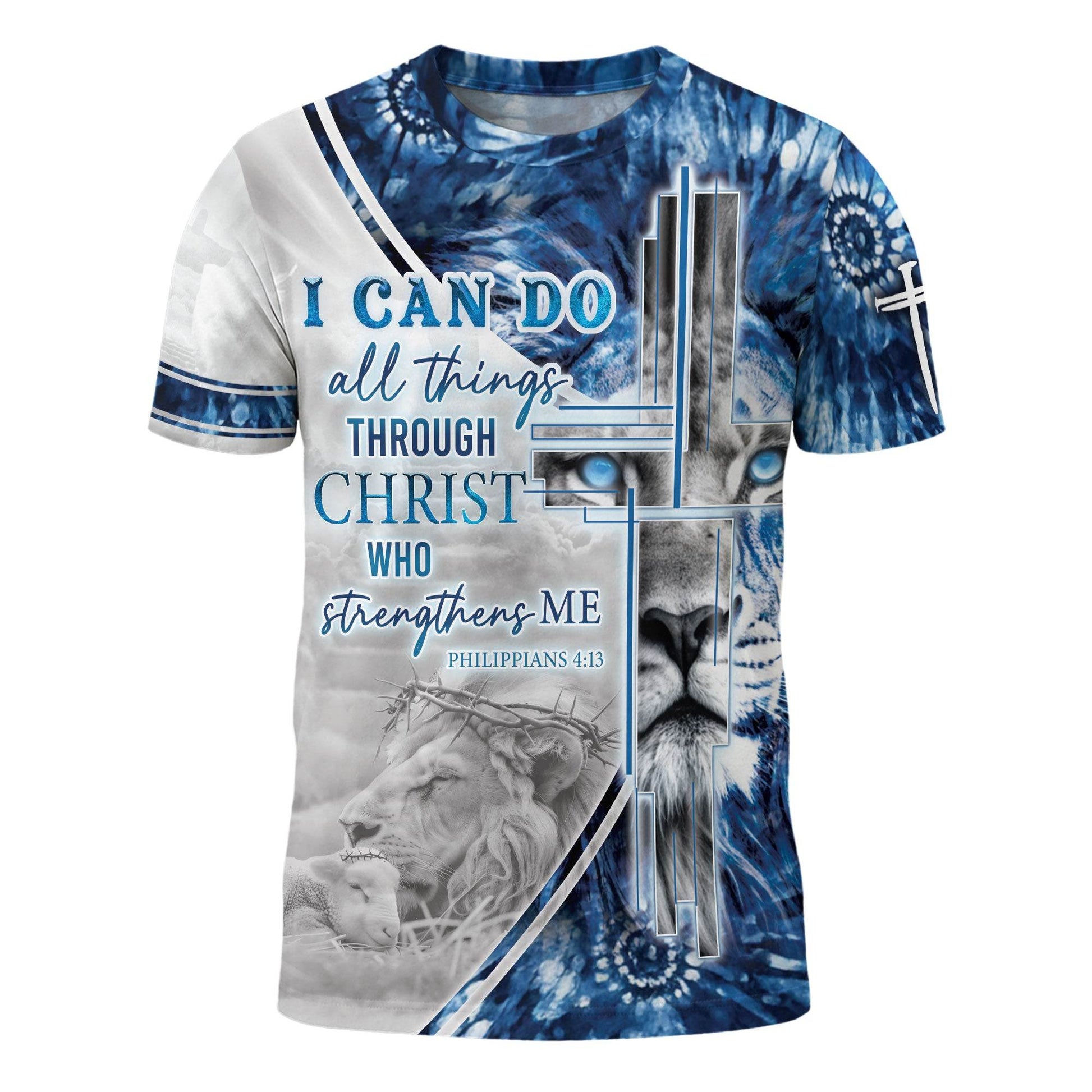 I Can Do All Things Through Christ Blue Lion T-Shirt - Rust Field Wear
