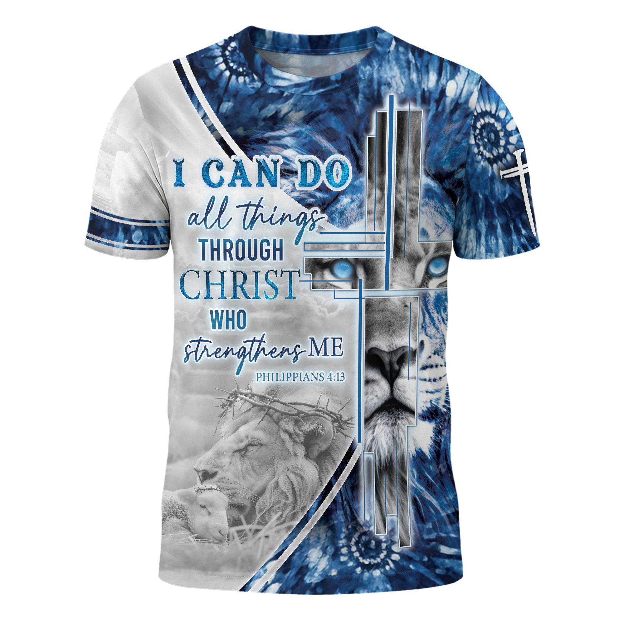 I Can Do All Things Through Christ Blue Lion T-Shirt - Rust Field Wear