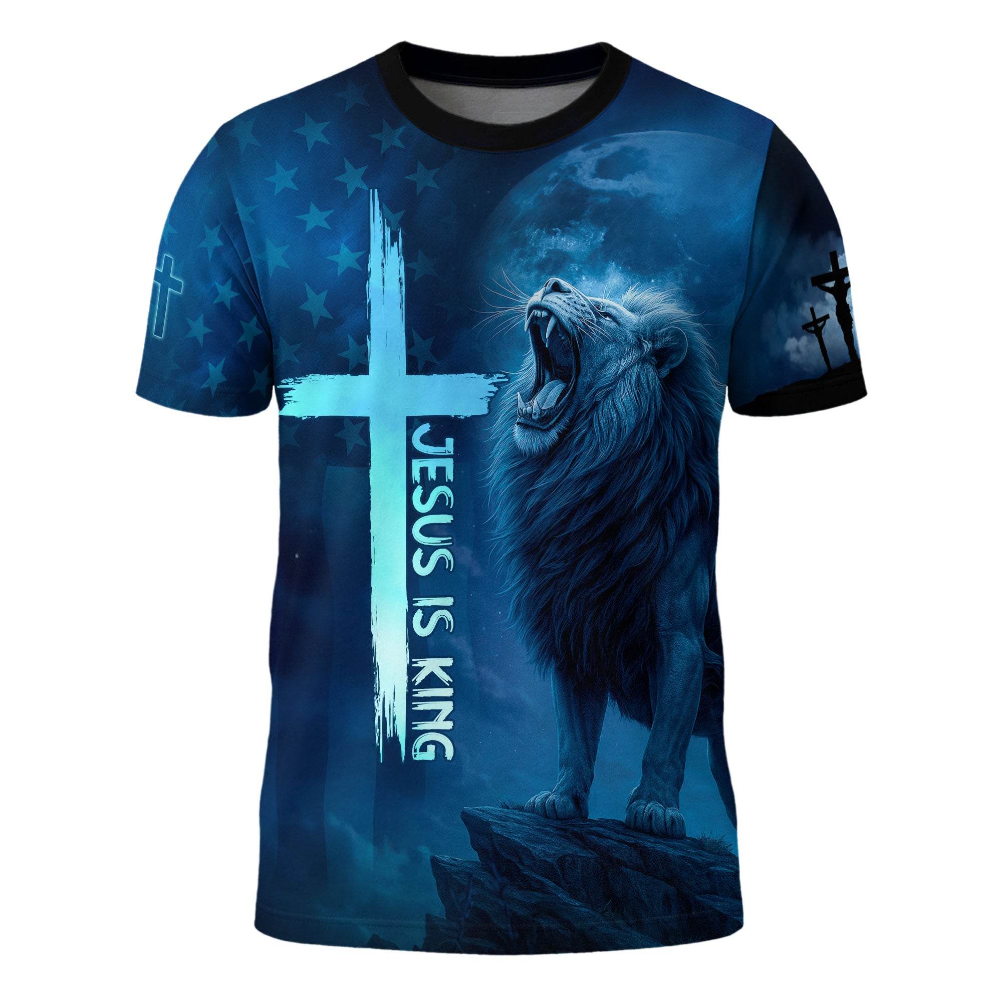 Jesus Is King Lion & Cross Night Sky Design T-Shirt - Rust Field Wear