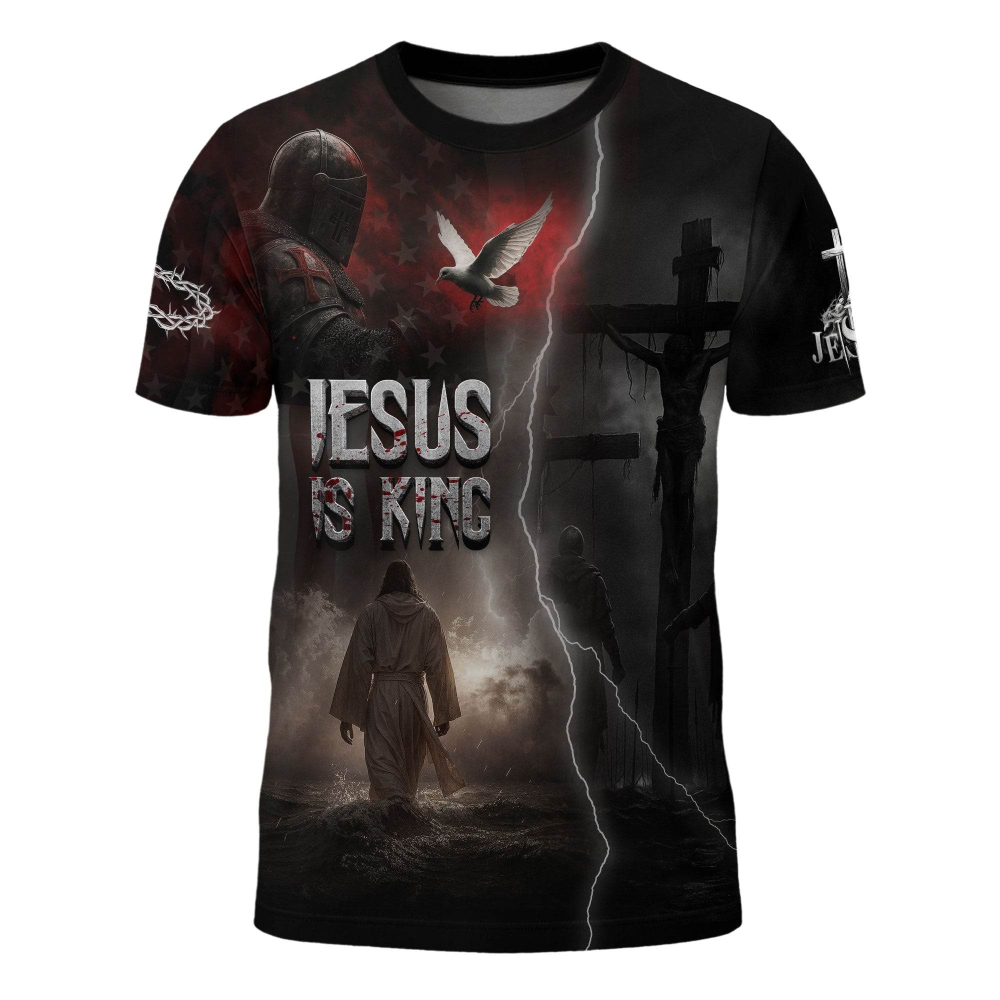 Jesus Is King Lion and Cross Blue Night Design T-Shirt - Rust Field Wear