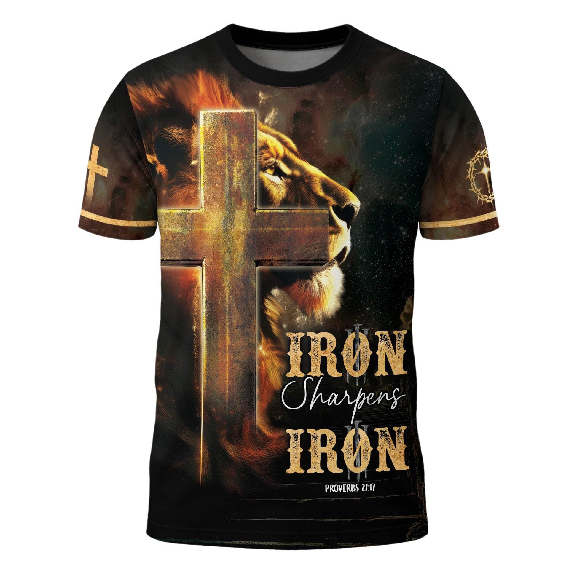 Iron Sharpens Iron Lion Cross Christian T-Shirt - Rust Field Wear